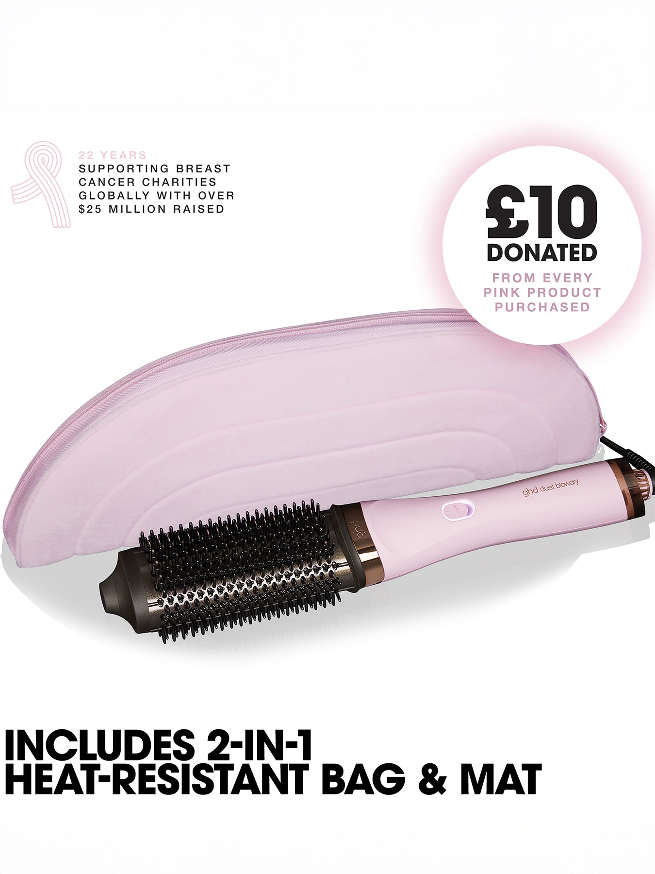 Duet Blowdry Charity Limited Edition Hair Dryer Brush in Pink Sorbet
