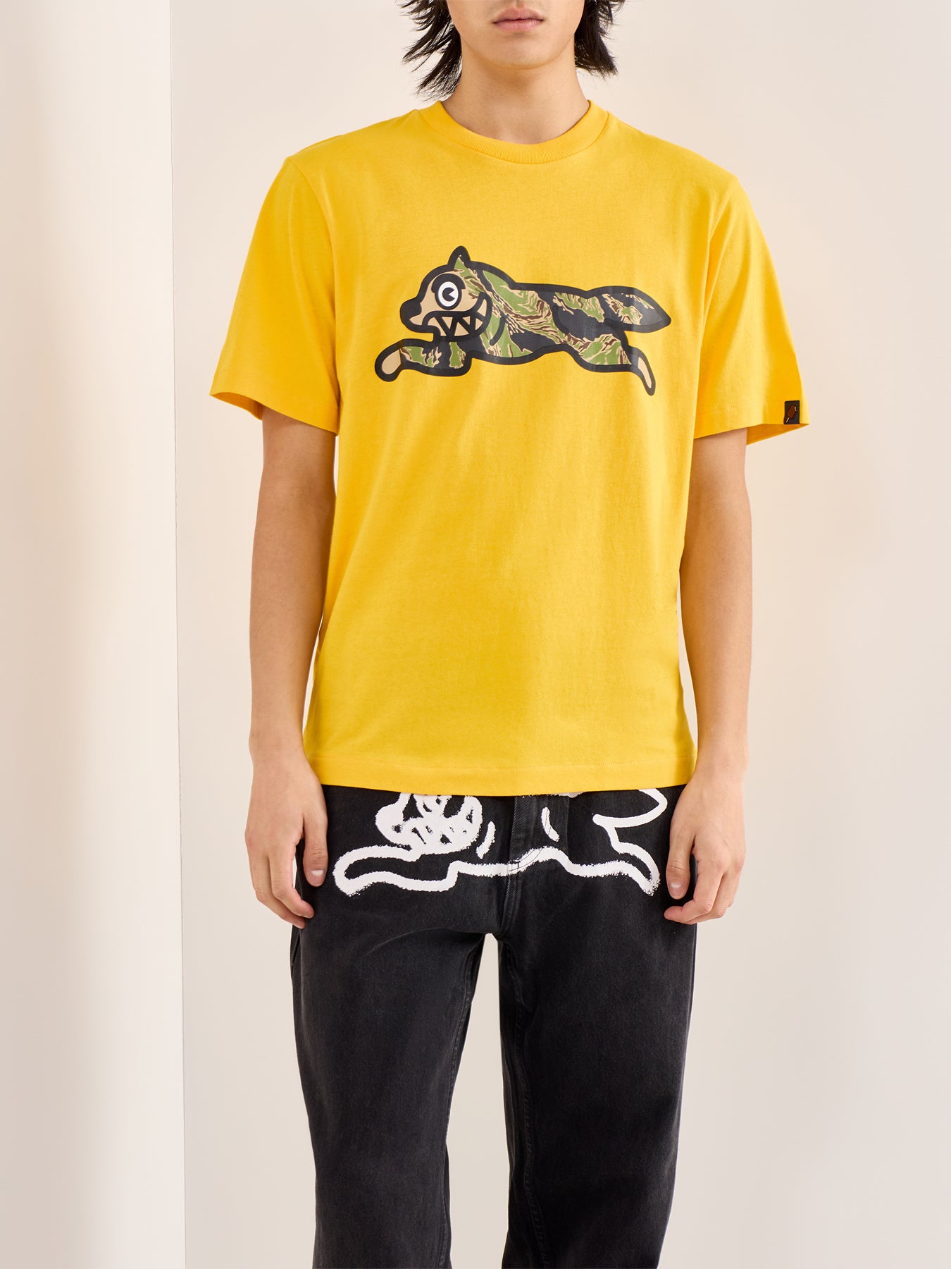 Tiger Stripe Running Dog T-Shirt Yellow