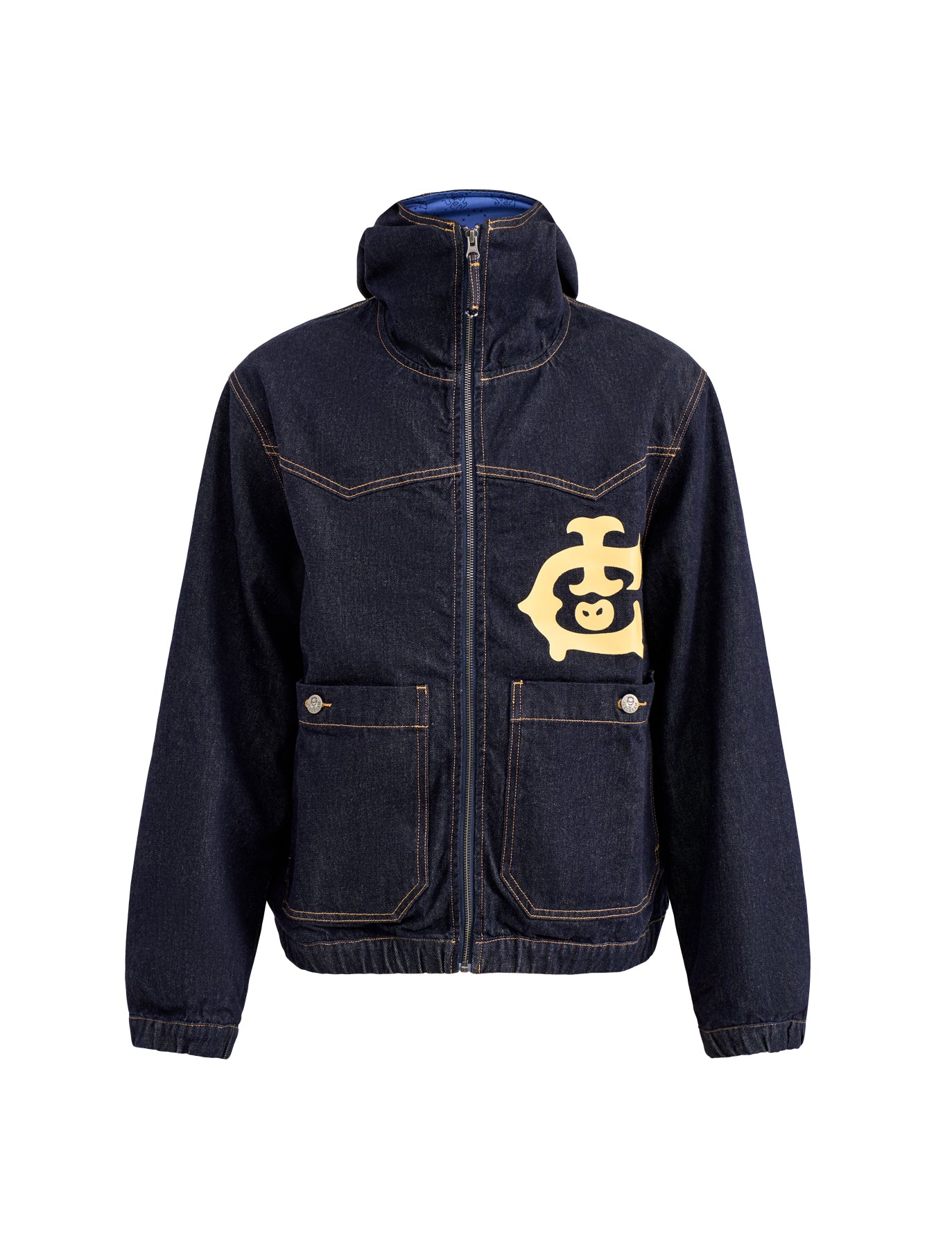 Western Panelled Zip Through Denim Jacket Indigo