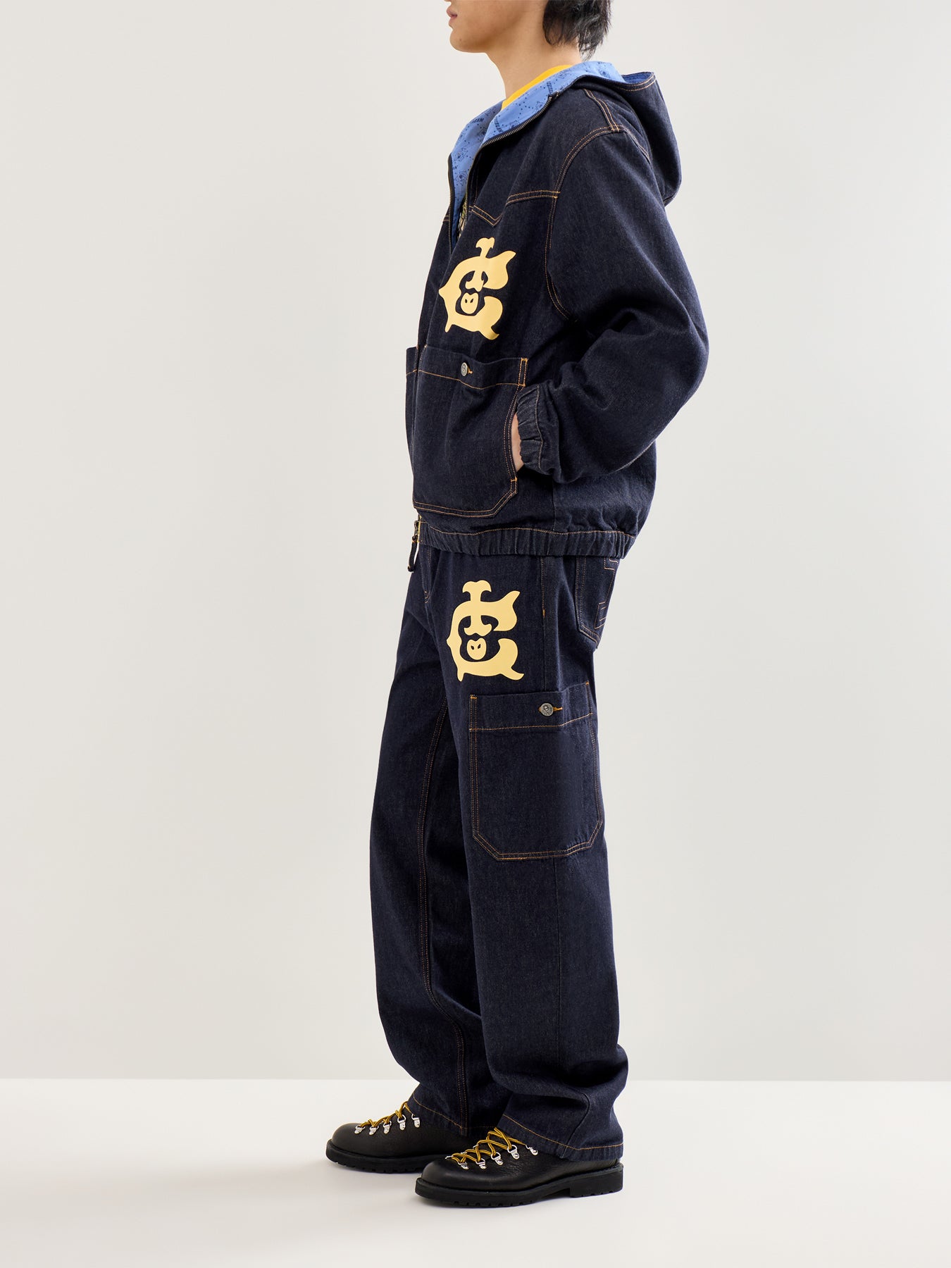 Western Panelled Zip Through Denim Jacket Indigo