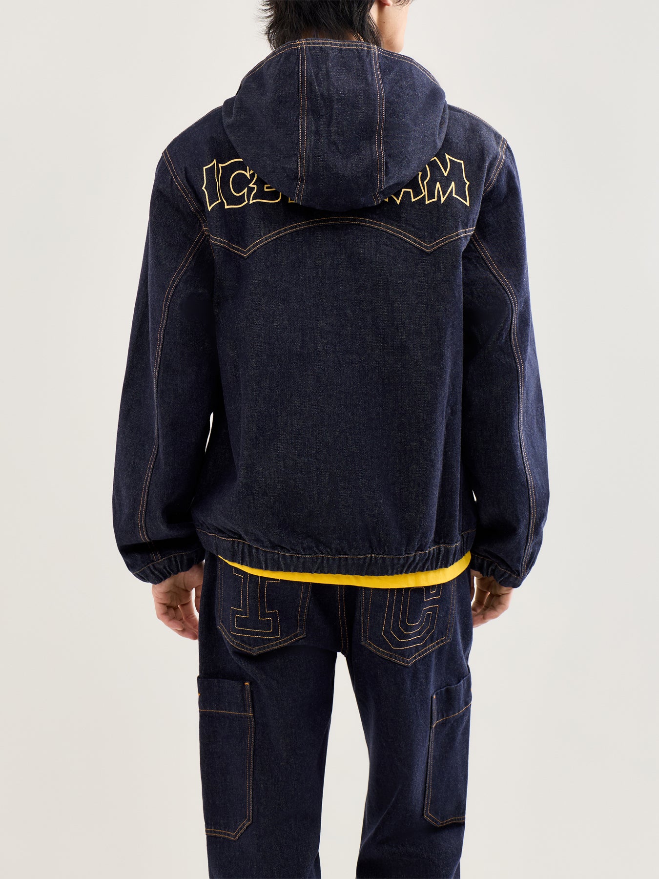 Western Panelled Zip Through Denim Jacket Indigo