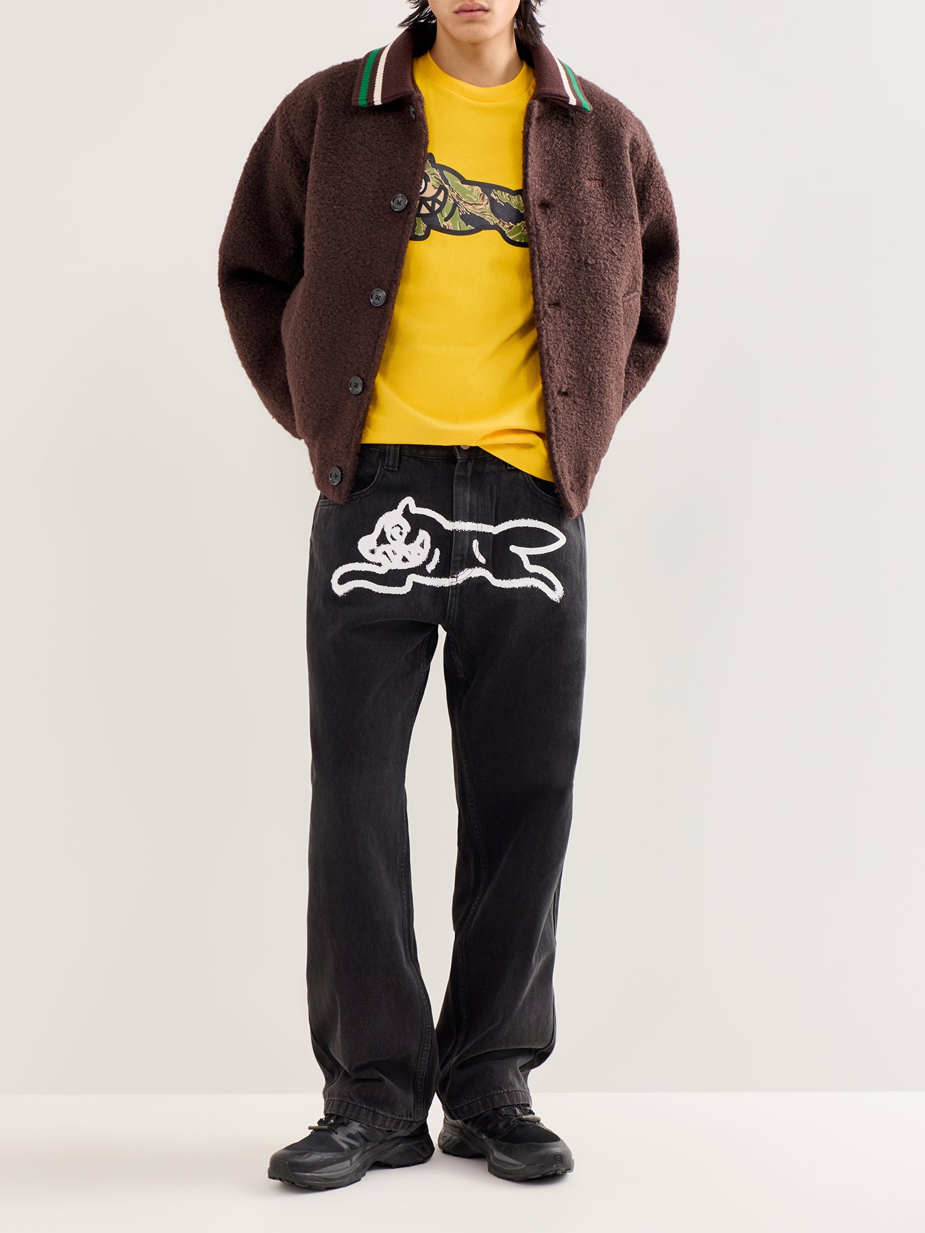 Spray Paint Running Dog Denim Pant Black