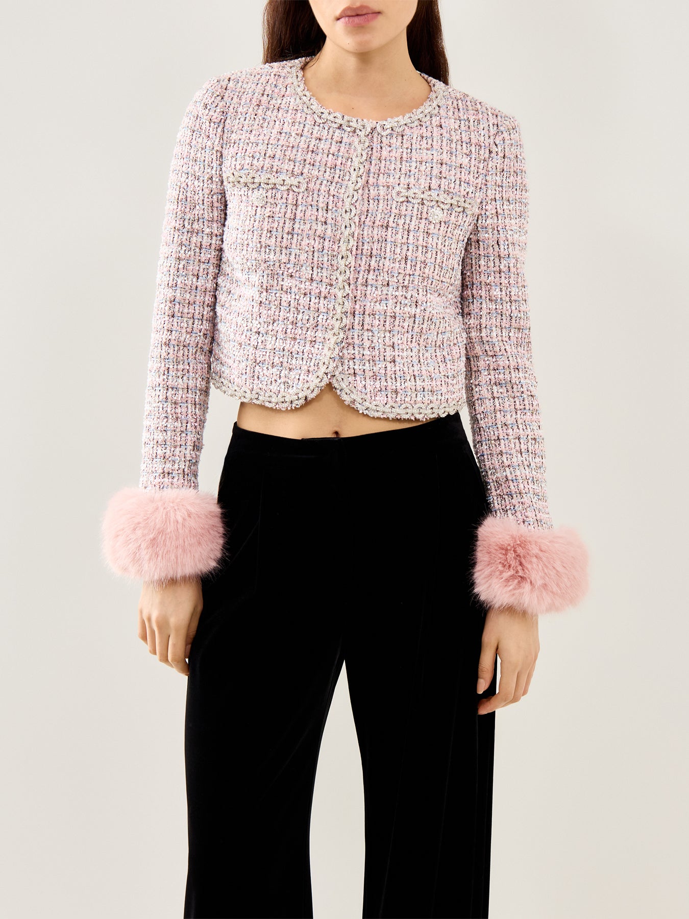 Boucle Fur Cuff Jacket Pink