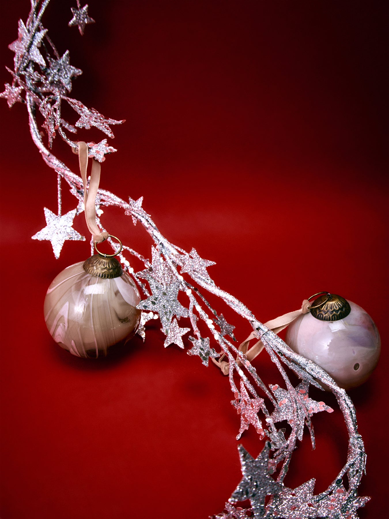 Silver Glitter Stars Christmas Garland