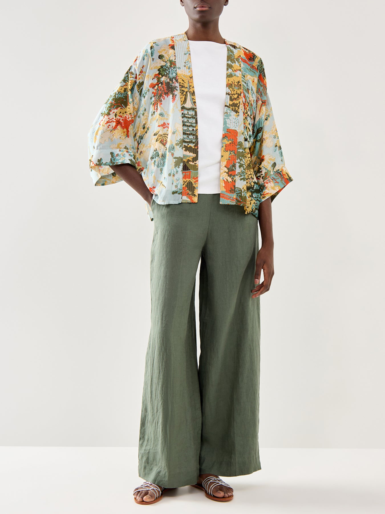 China Tree Aqua Short Kimono
