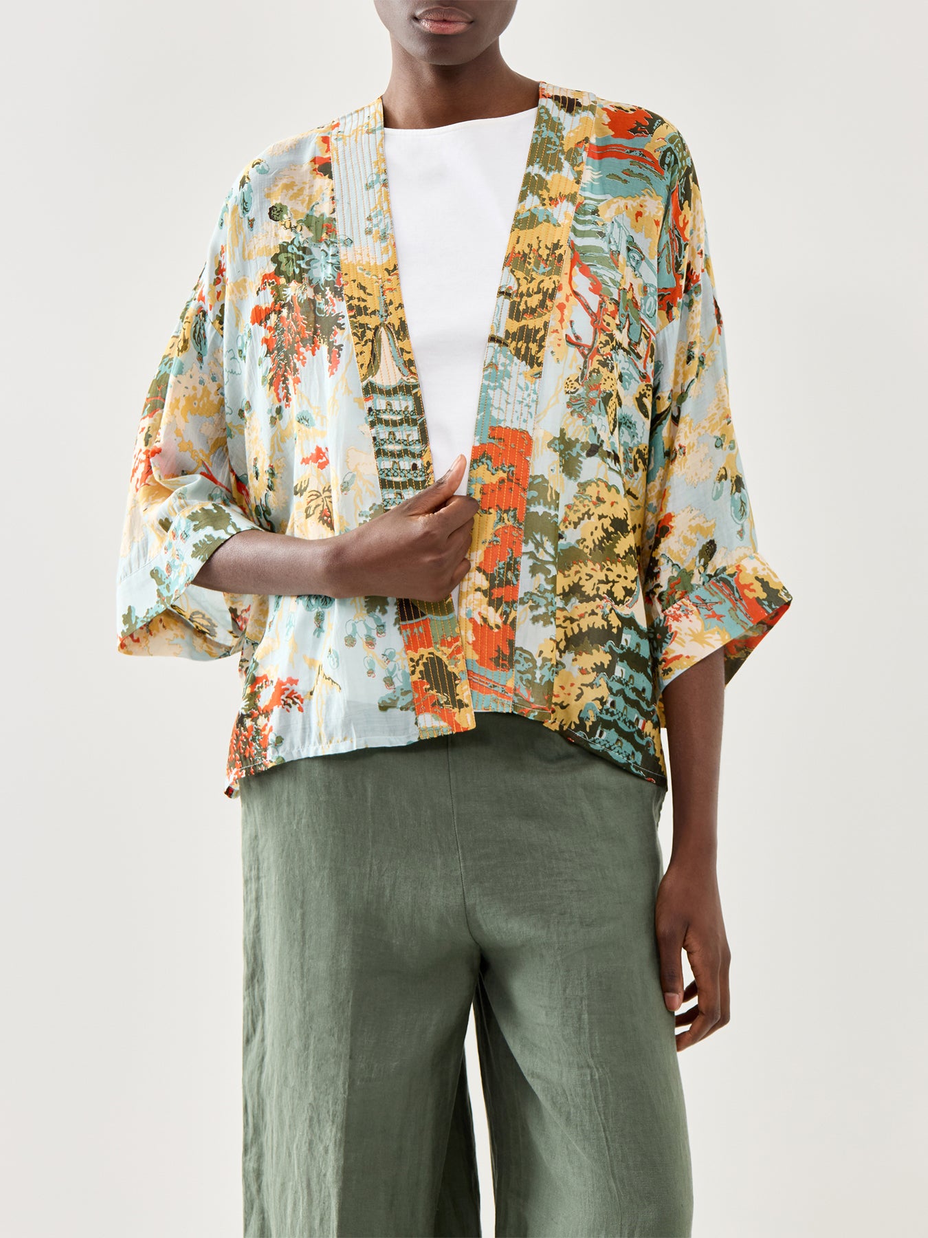 China Tree Aqua Short Kimono