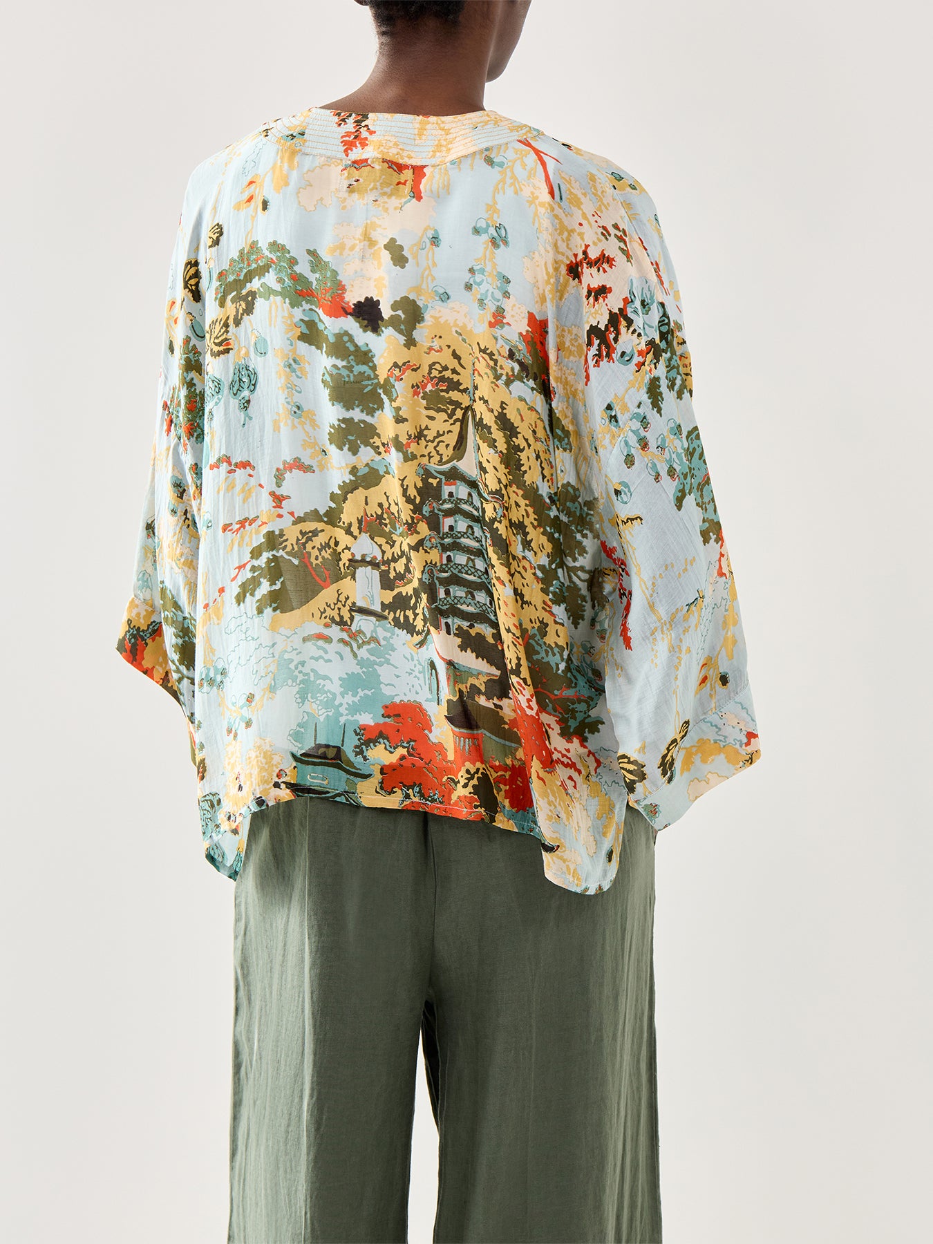 China Tree Aqua Short Kimono