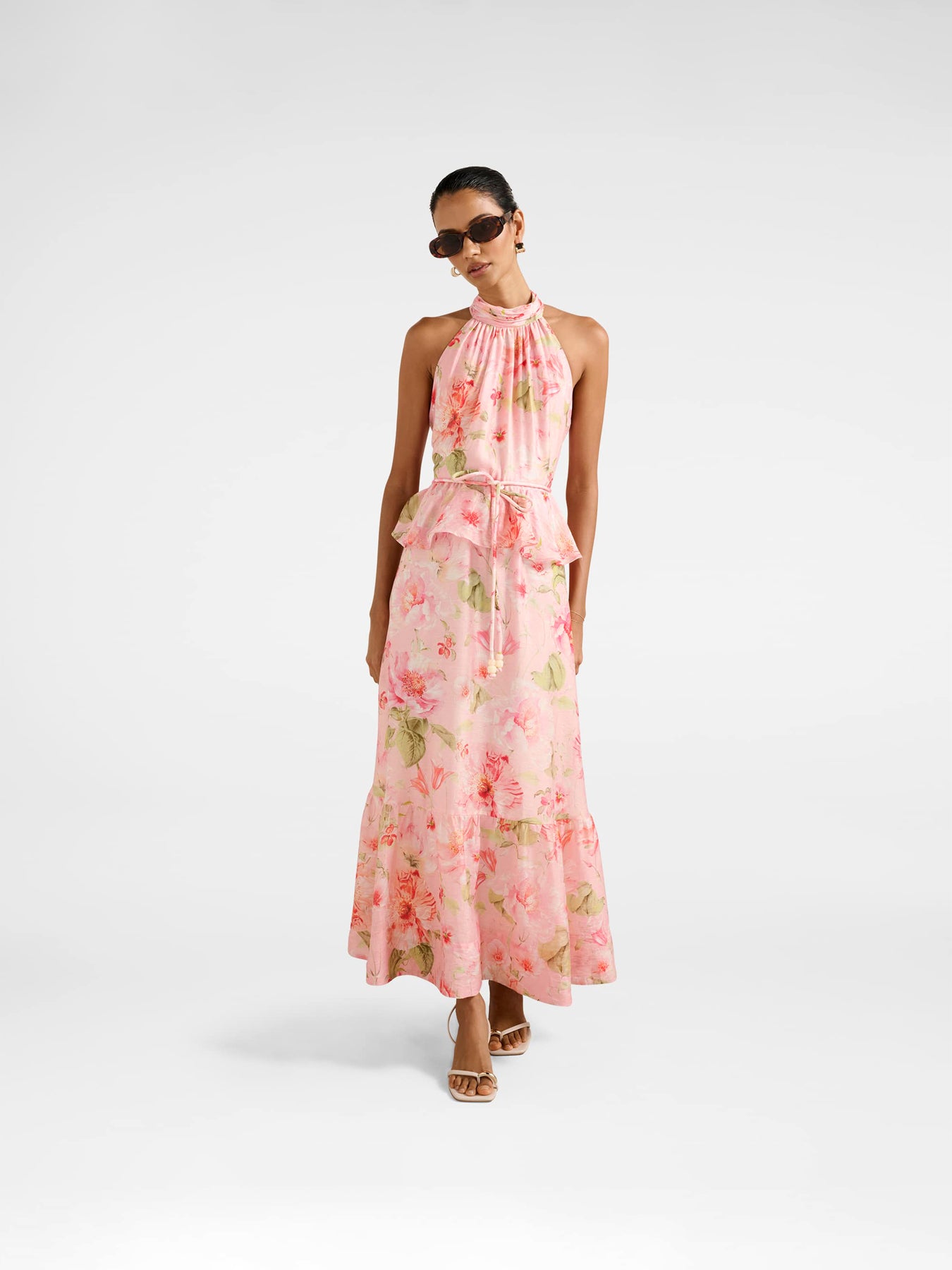 Serena Petite Halter Neck Peplum Midi Dress