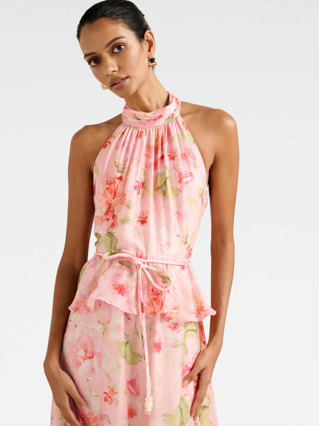 Serena Petite Halter Neck Peplum Midi Dress