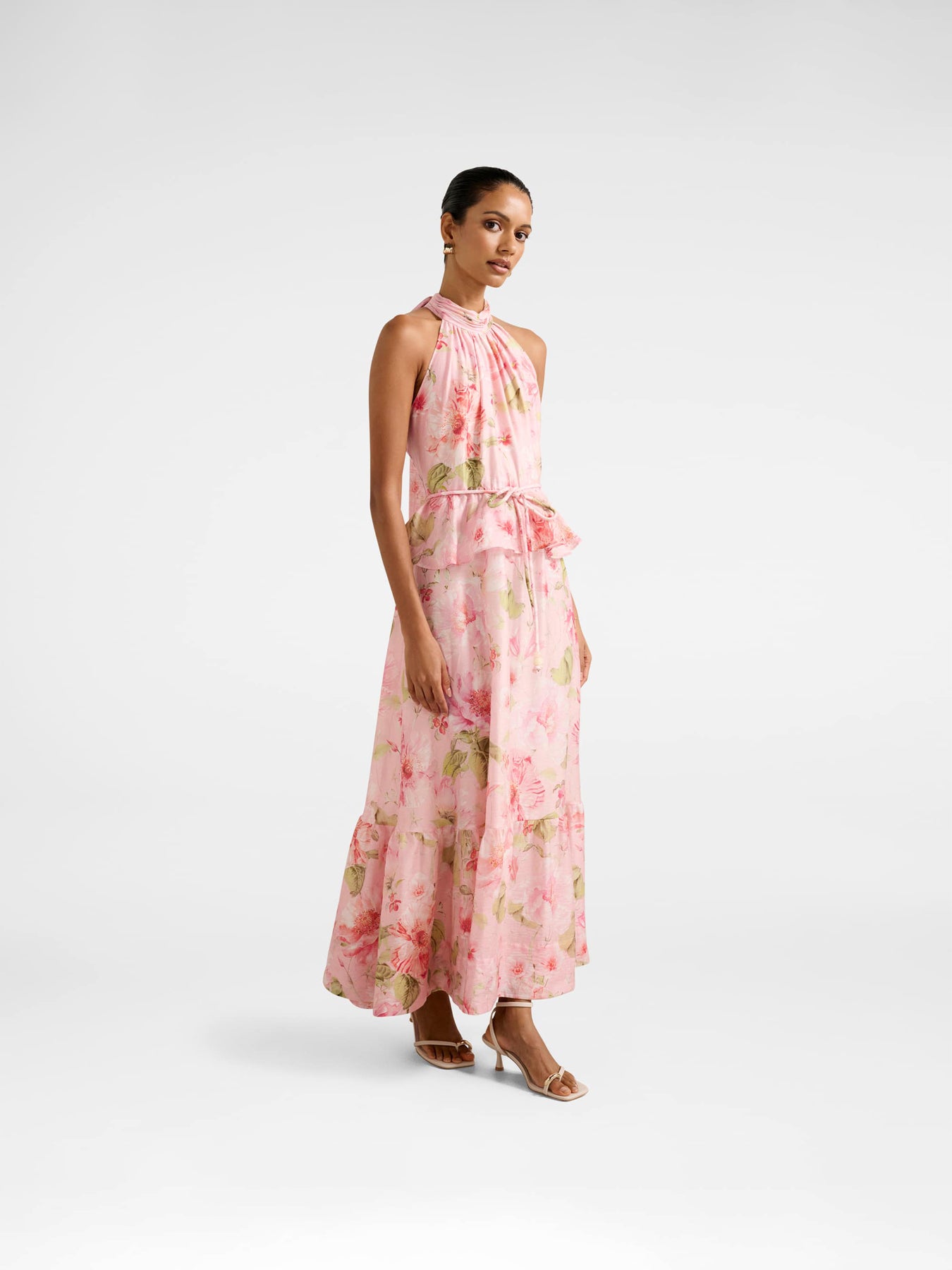 Serena Petite Halter Neck Peplum Midi Dress