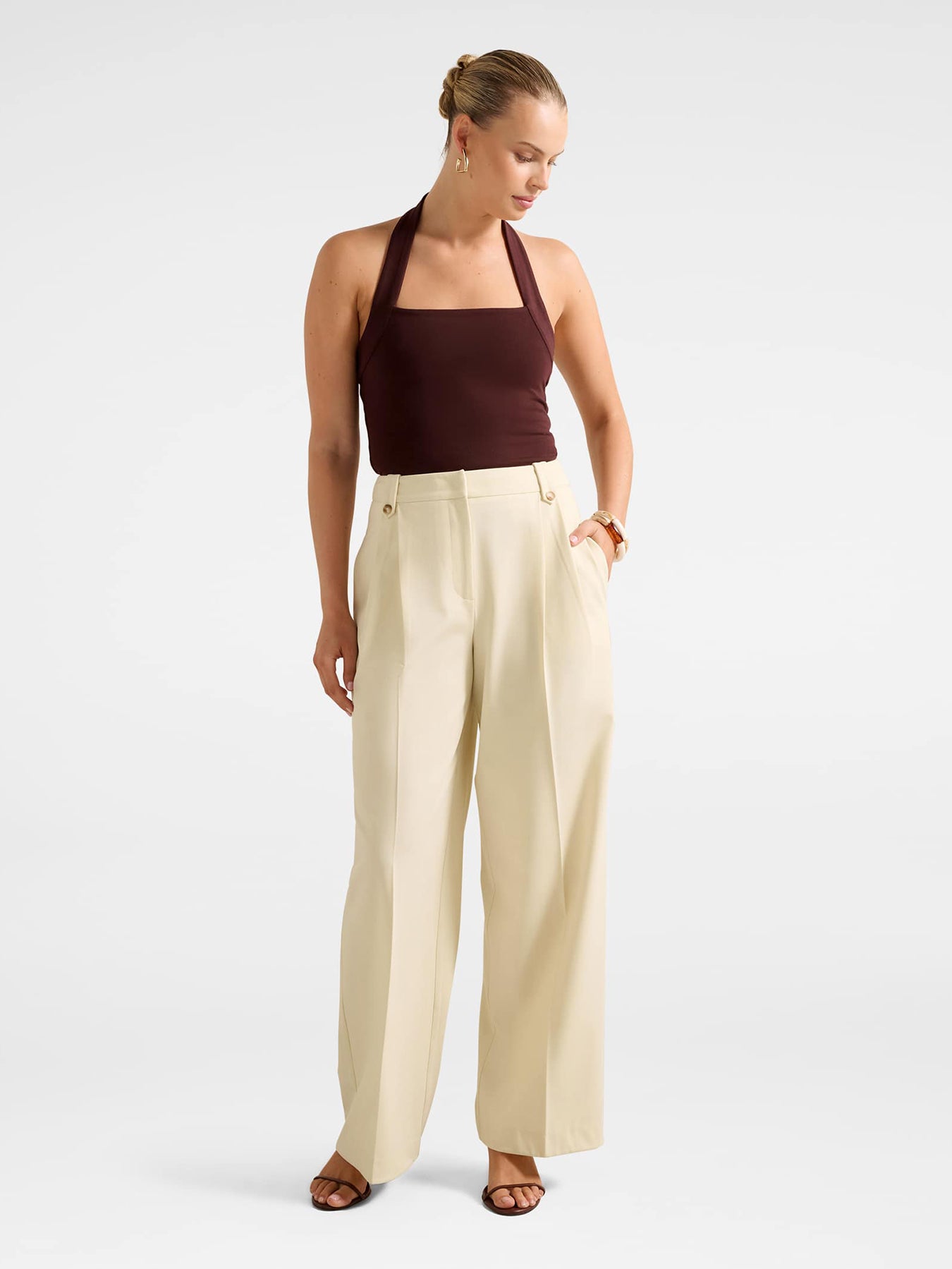 Gigi Button Tab Wide Leg Pants