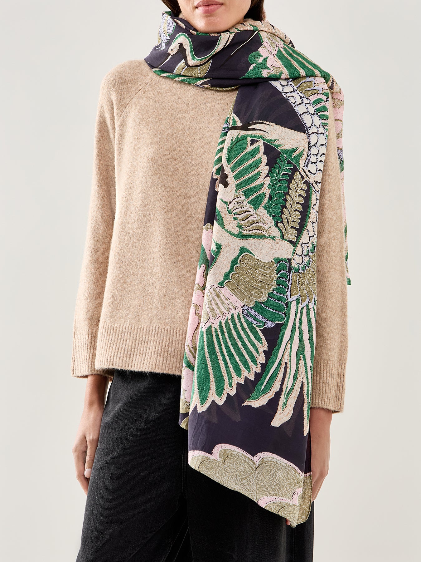 Crane Emerald Wool Scarf