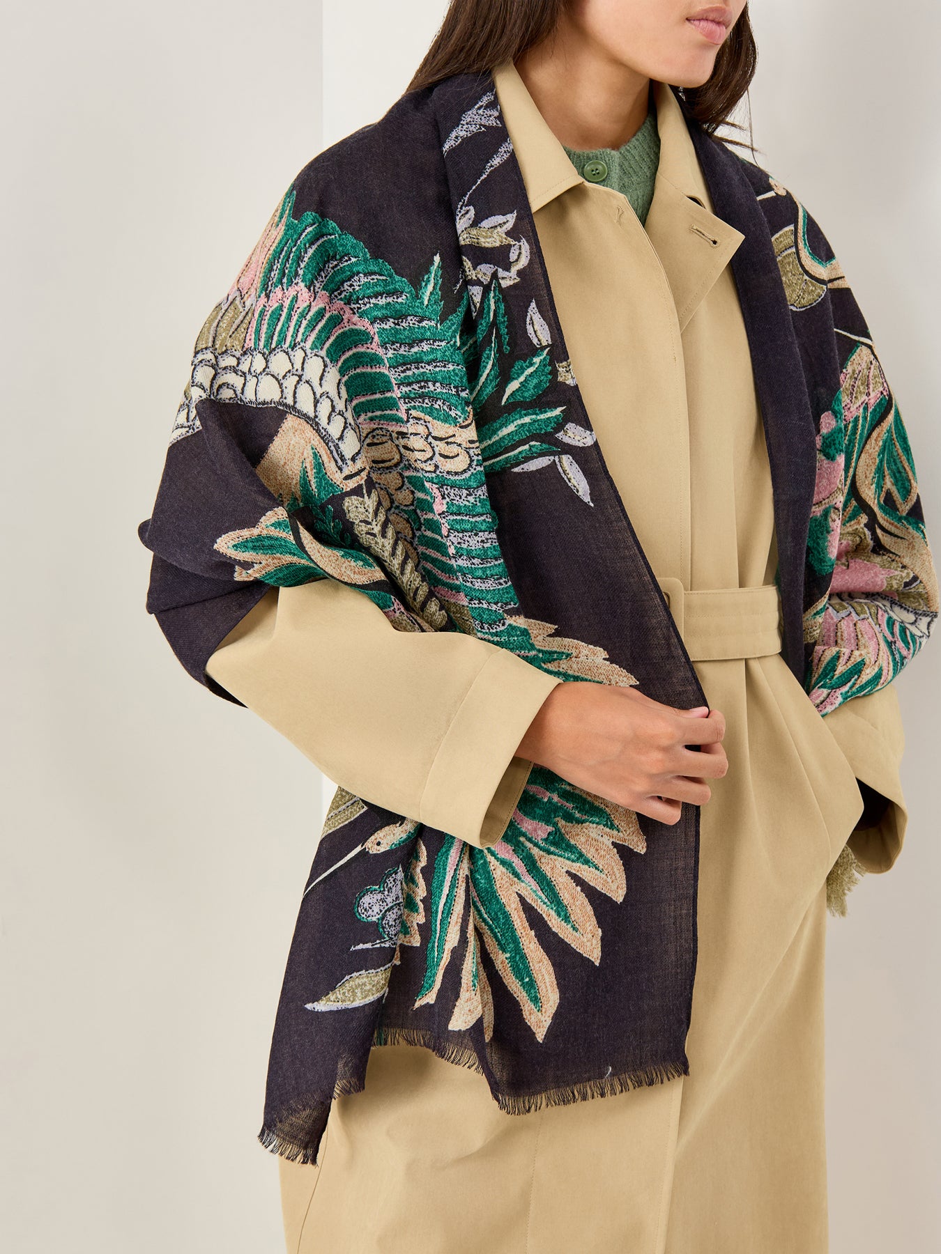 Crane Emerald Wool Scarf