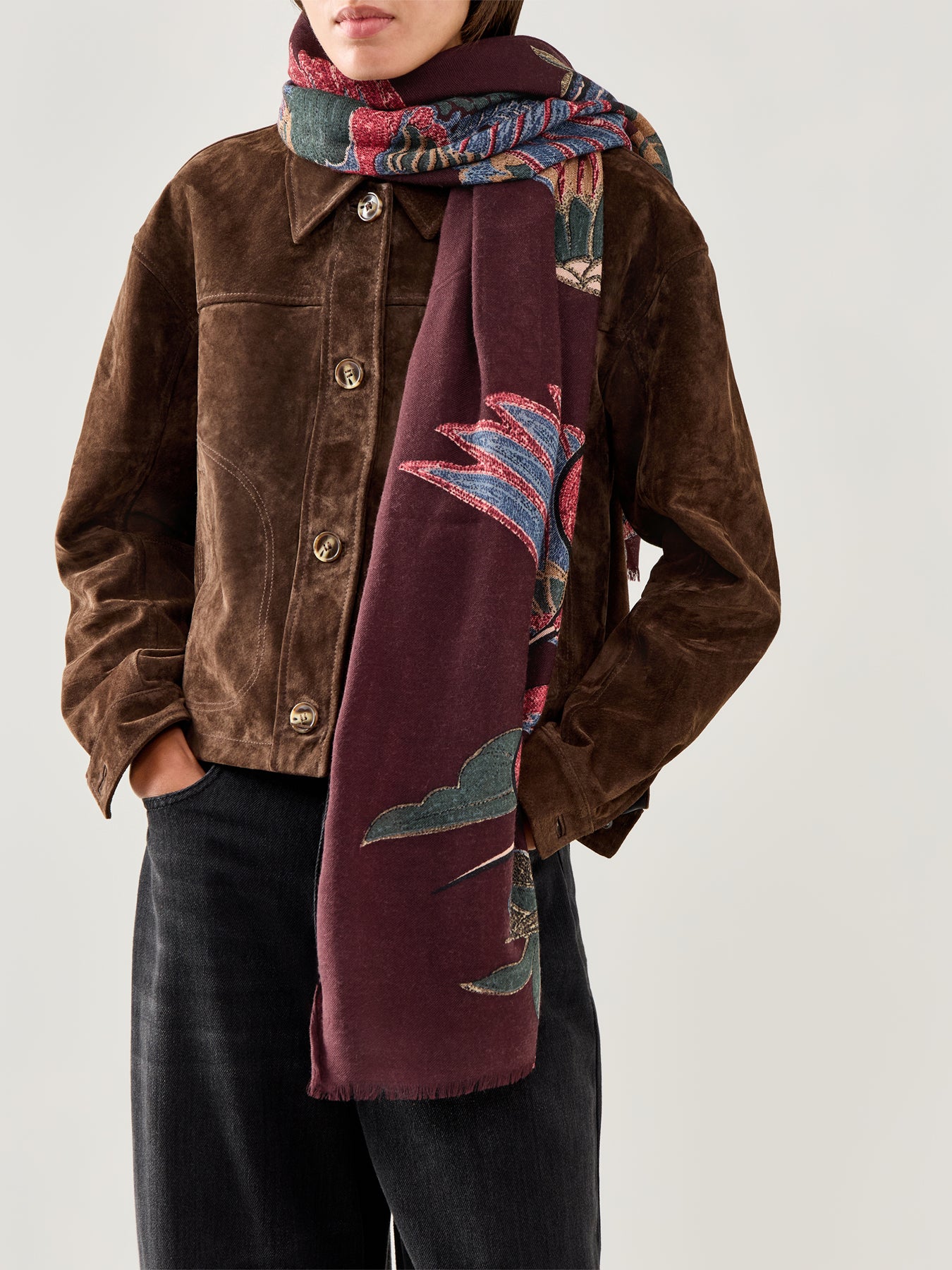 Crane Plum Wool Scarf