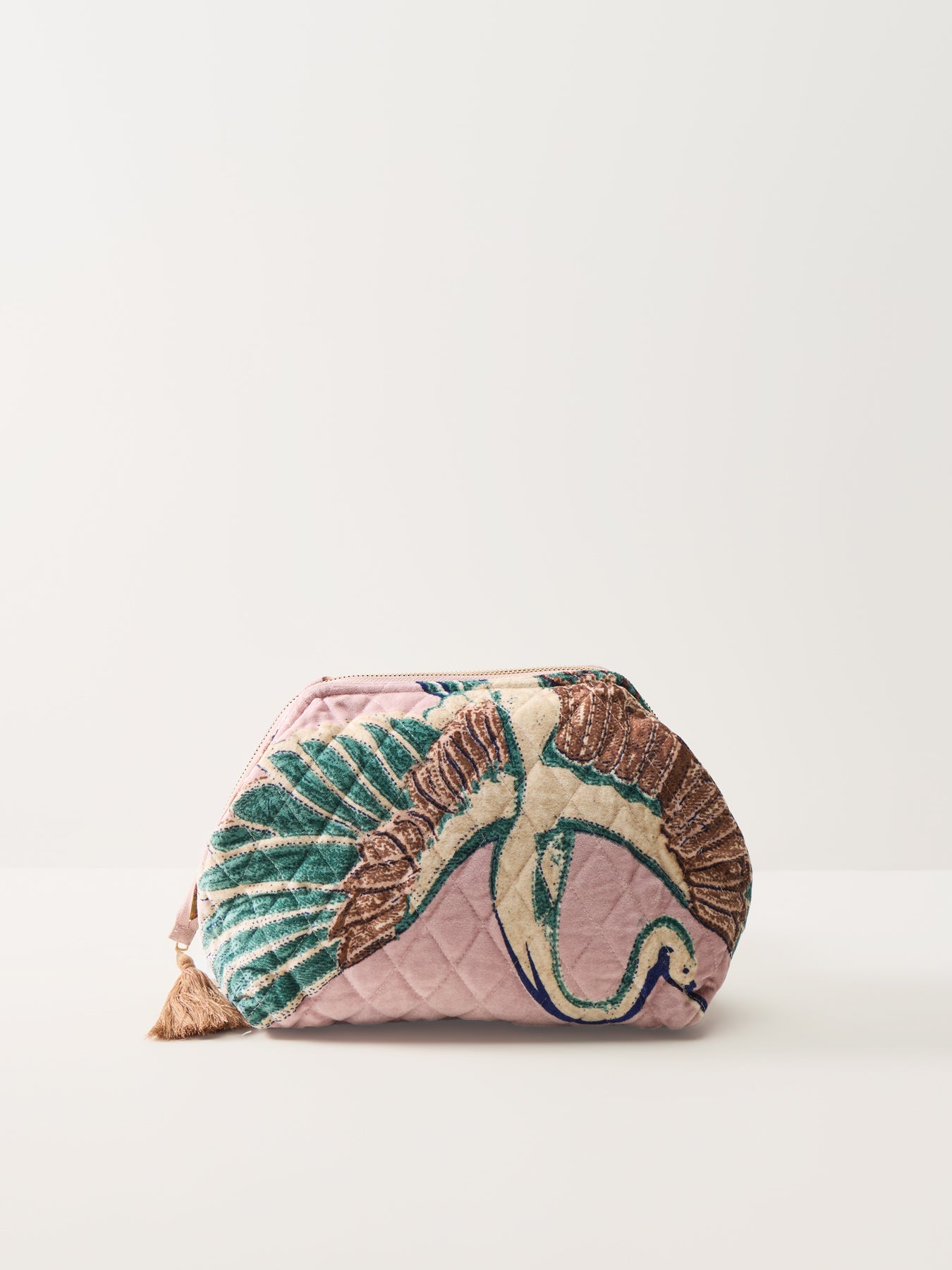 Crane Velvet Pouch Pink