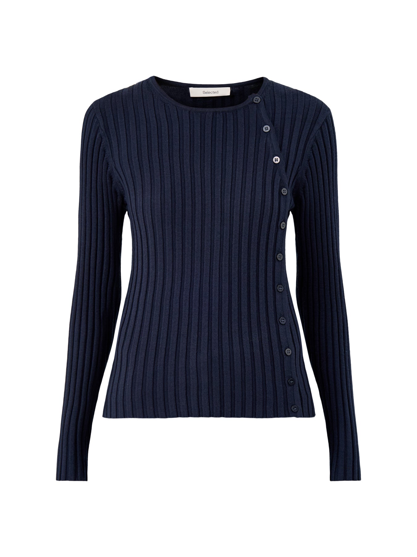 Helen Knit Button O Neck Top Dark Sapphire