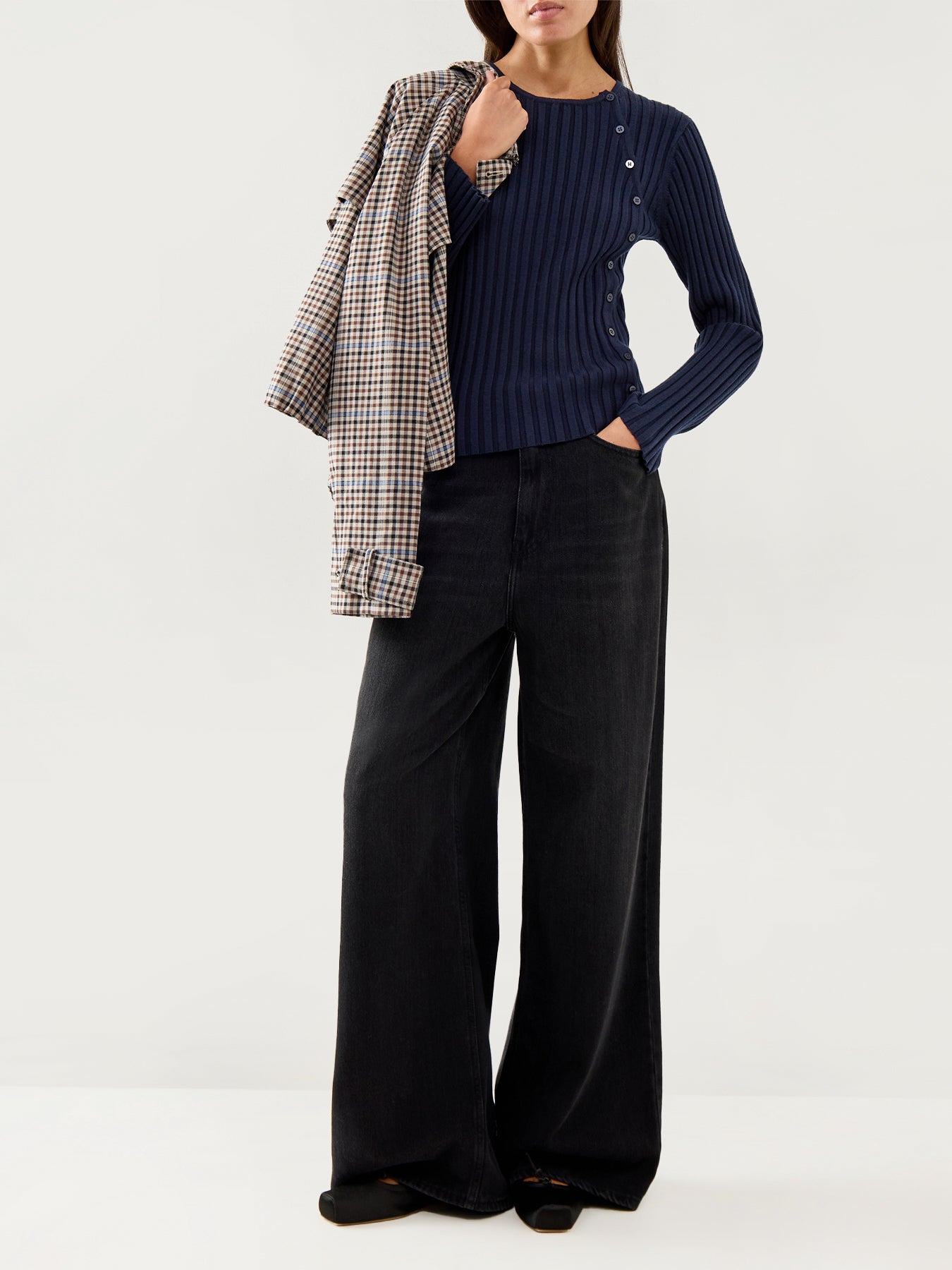 Helen Knit Button O Neck Top Dark Sapphire