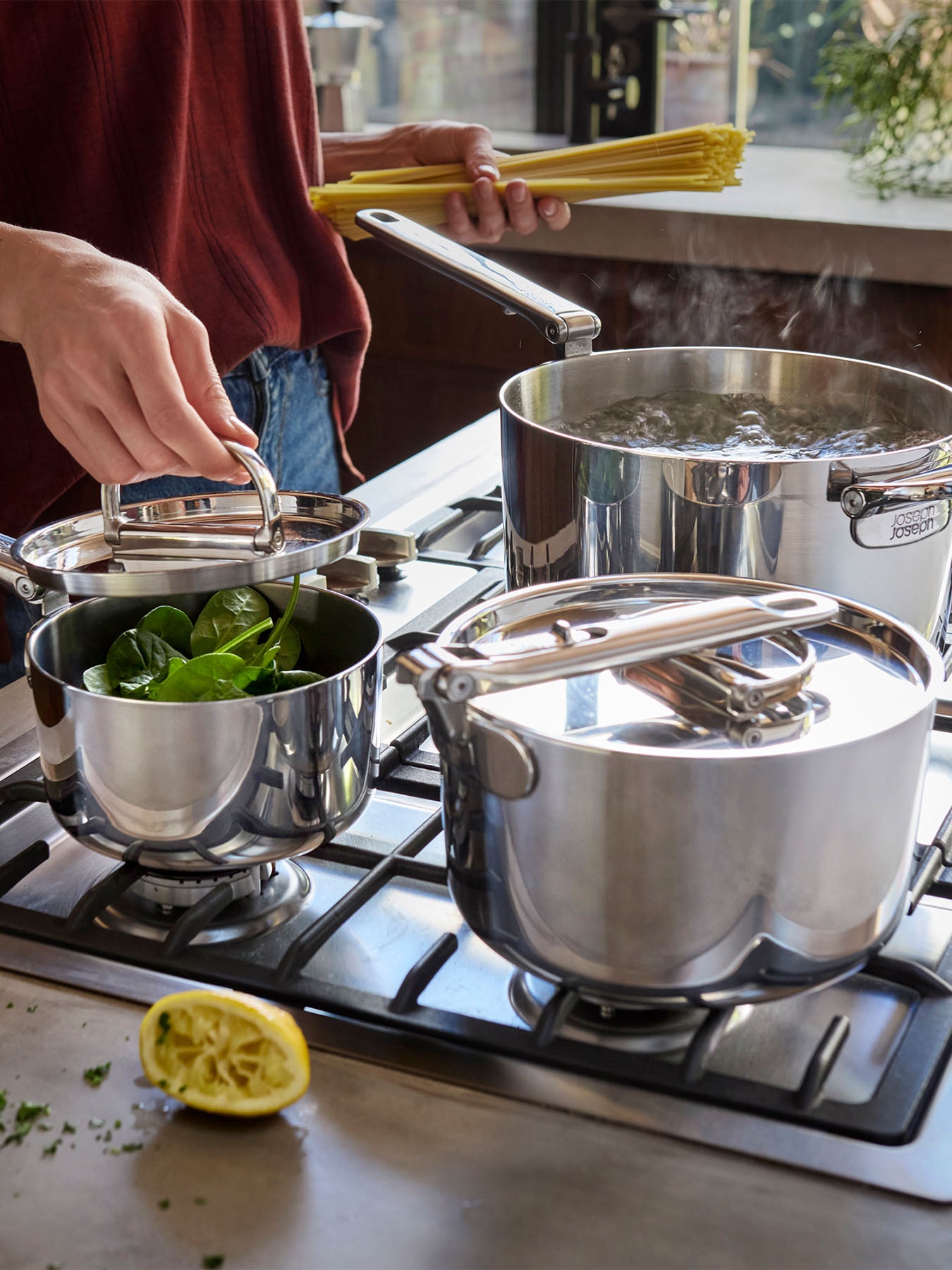 Space Steel 3 Piece Stainless Steel Saucepan Set