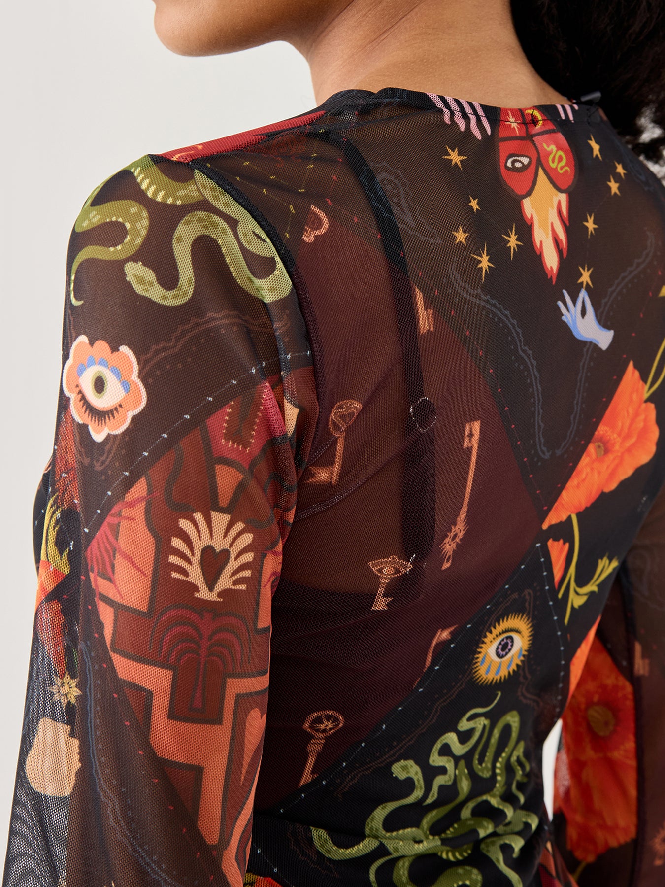 Night Garden Mesh Long Sleeve Top Black