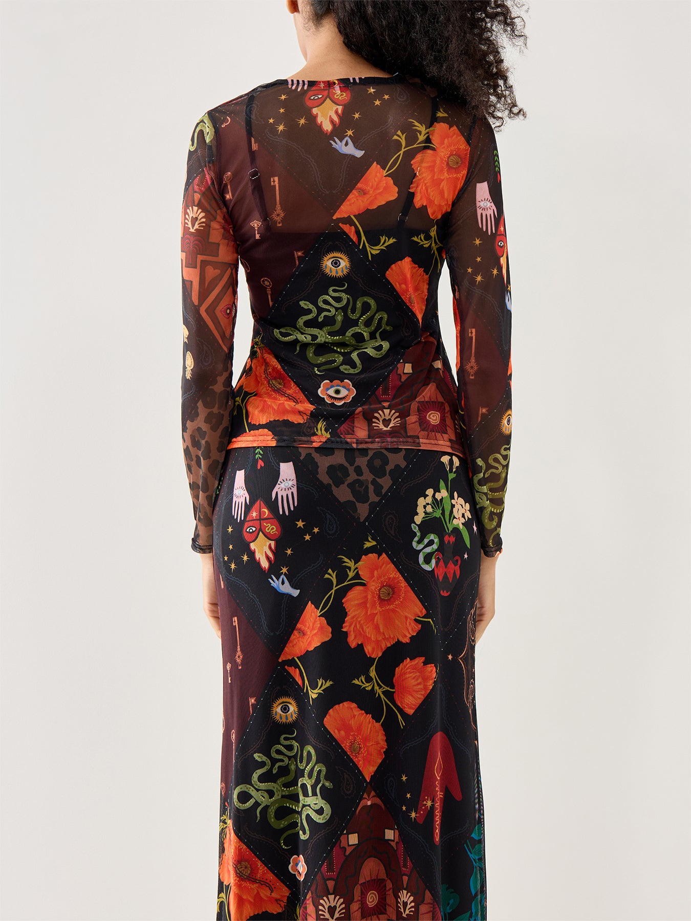 Night Garden Mesh Long Sleeve Top Black