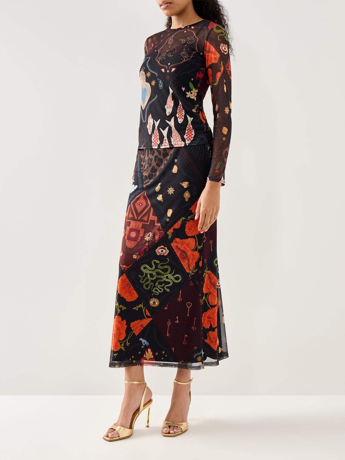 Black Night Garden Mesh Dorris Skirt Black