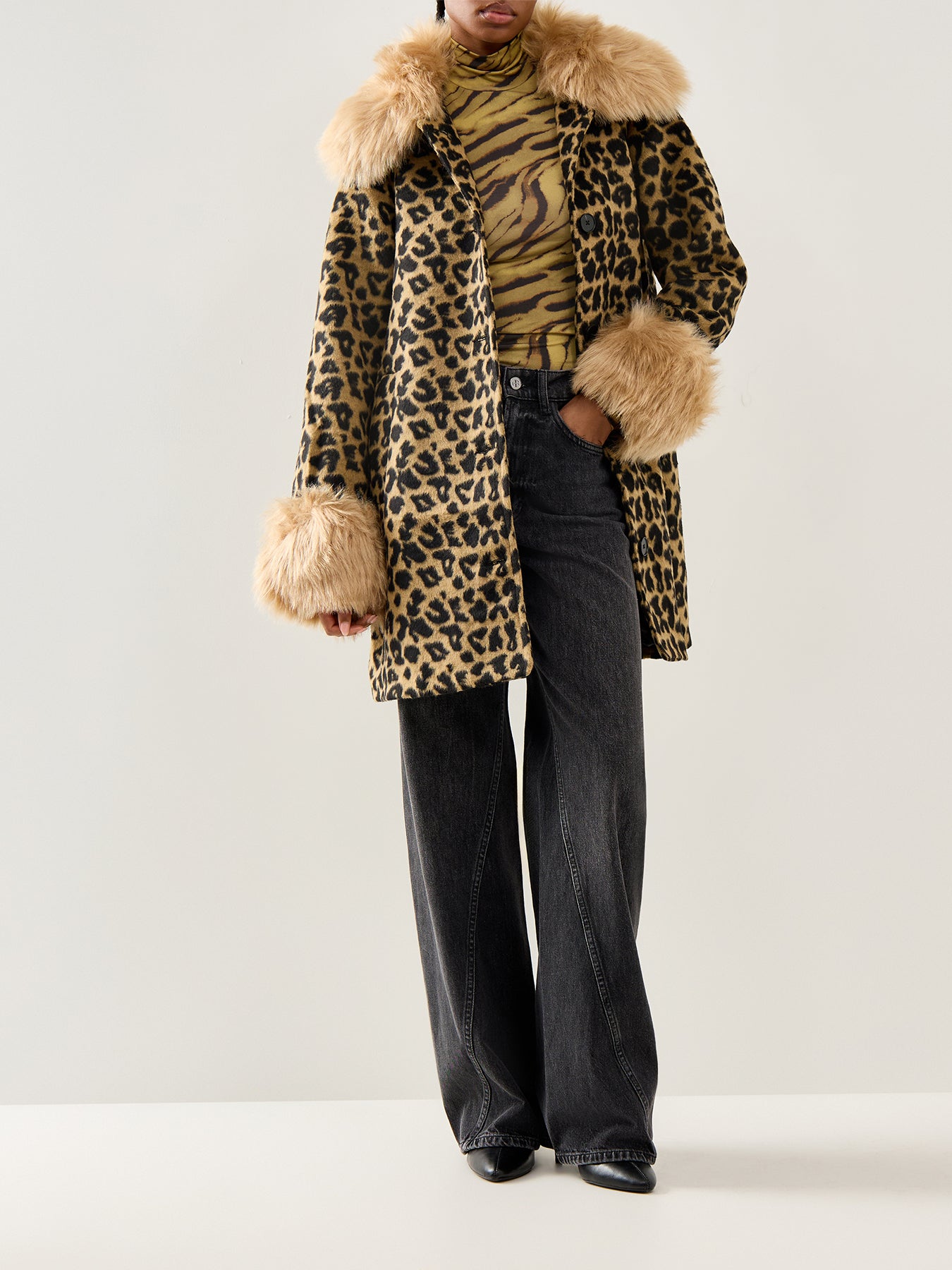 Leopard Faux Fur Coat Brown