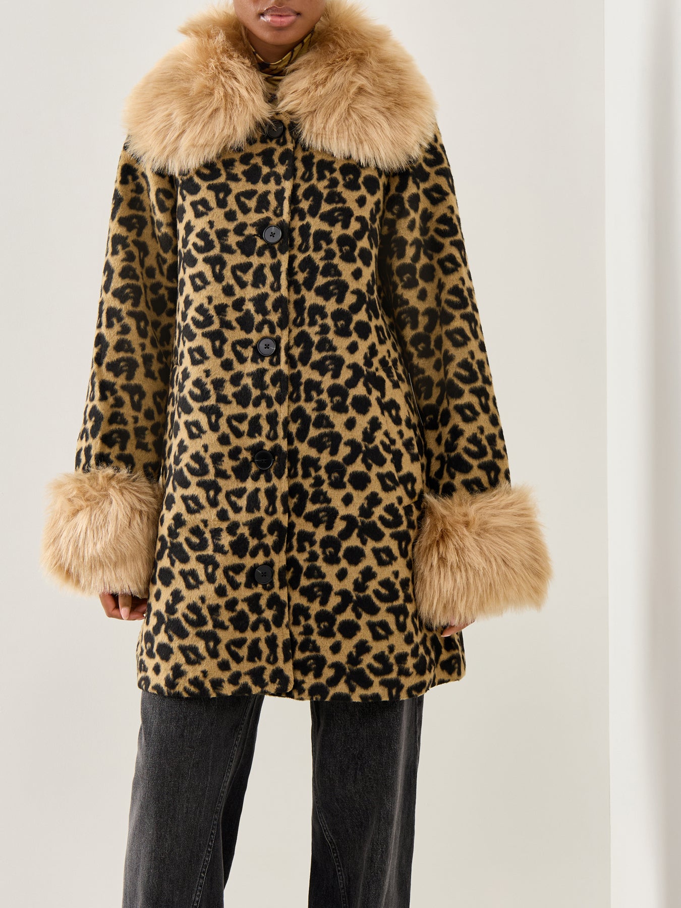 Leopard Faux Fur Coat Brown
