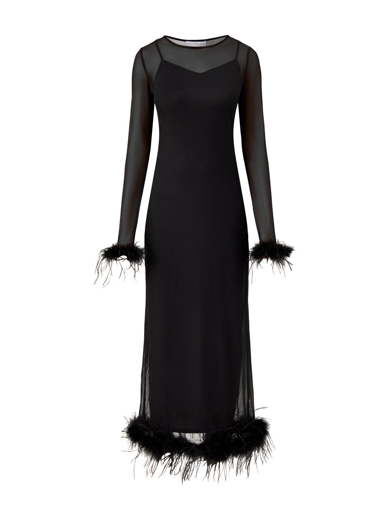 Mesh Feather Trim Dress Black