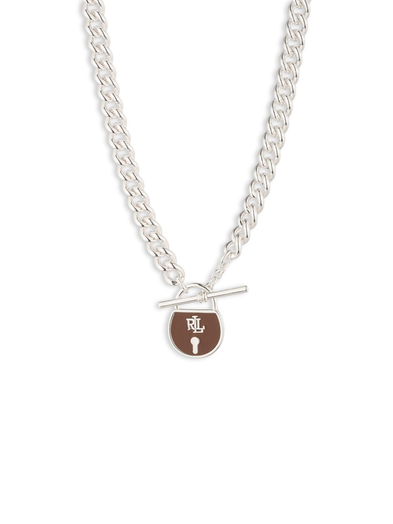 Leather Lock Pendant Silver Brown