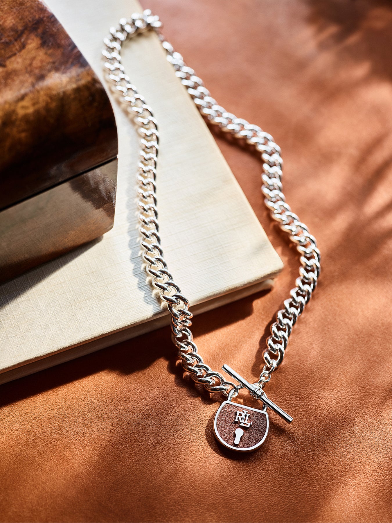 Leather Lock Pendant Silver Brown