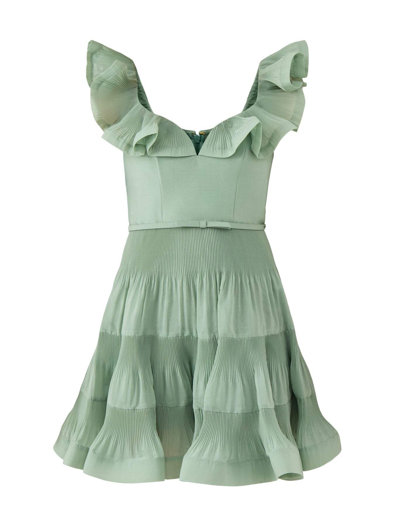 Pleated Frill Mini Dress Eucalyptus