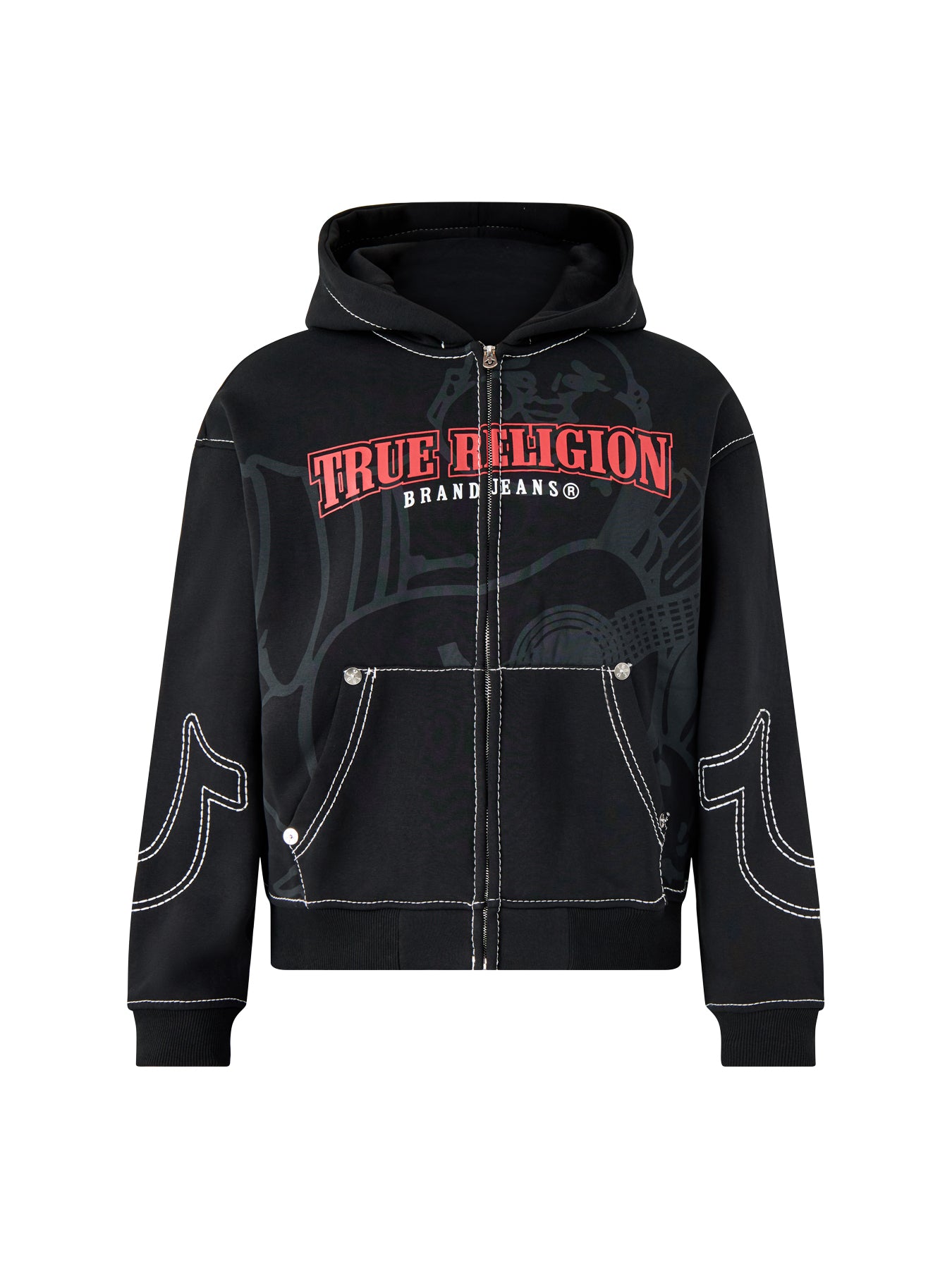 Fashion Big T Zip Up Hoodie Jet Black