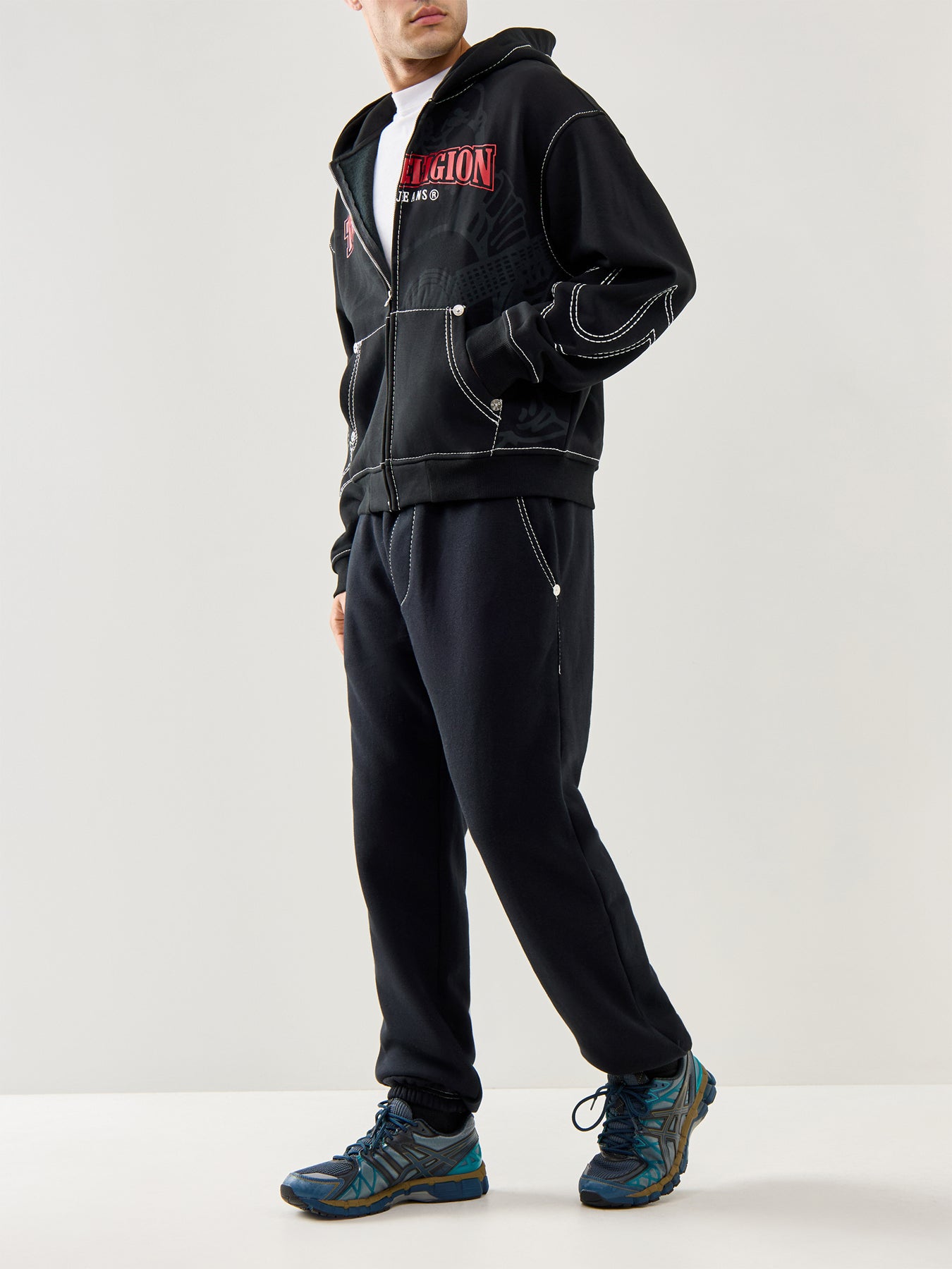 Fashion Big T Zip Up Hoodie Jet Black