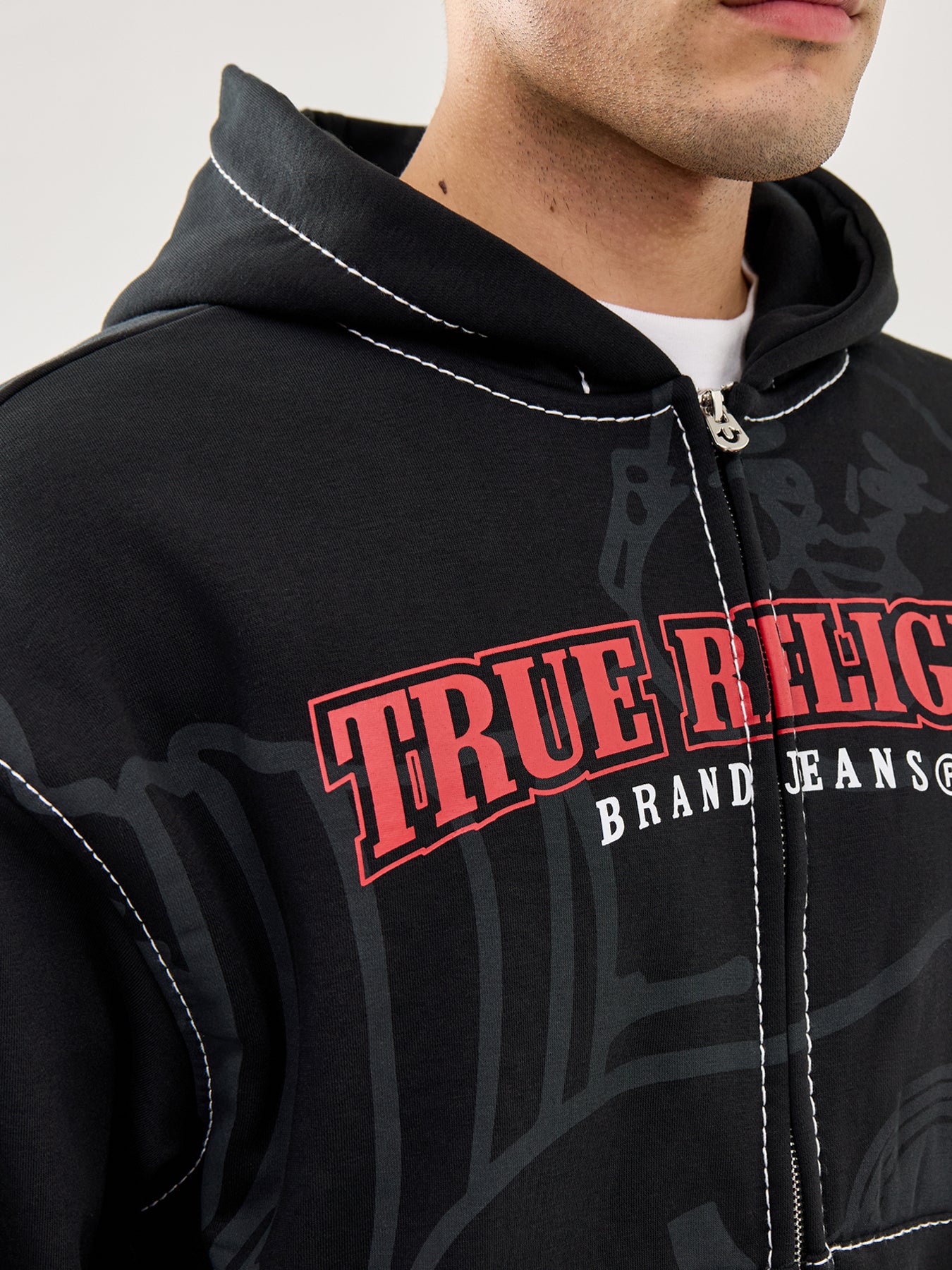 Fashion Big T Zip Up Hoodie Jet Black