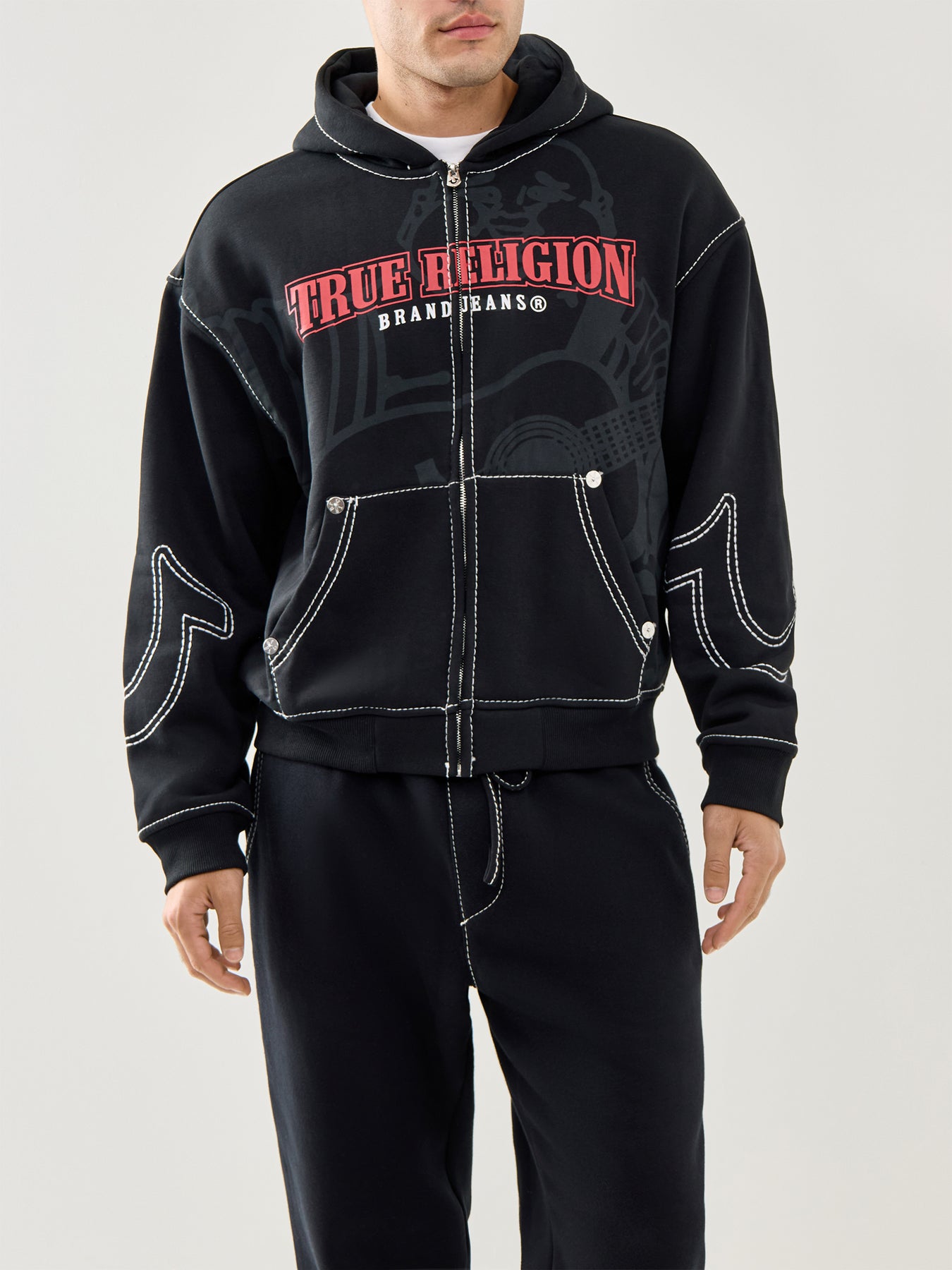 Fashion Big T Zip Up Hoodie Jet Black