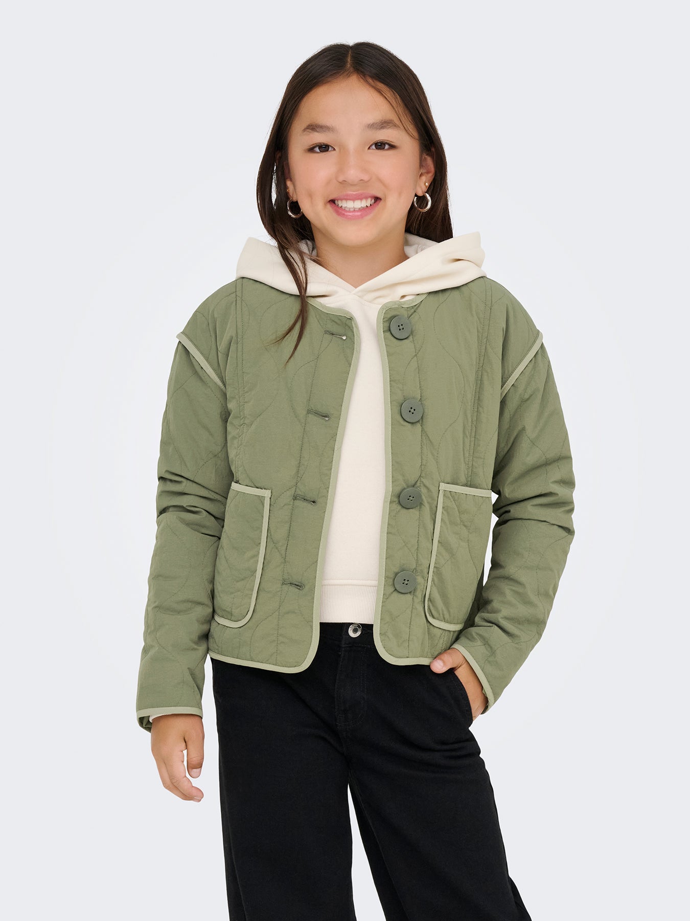 Girls’ Contrast Quilted Jacket Green