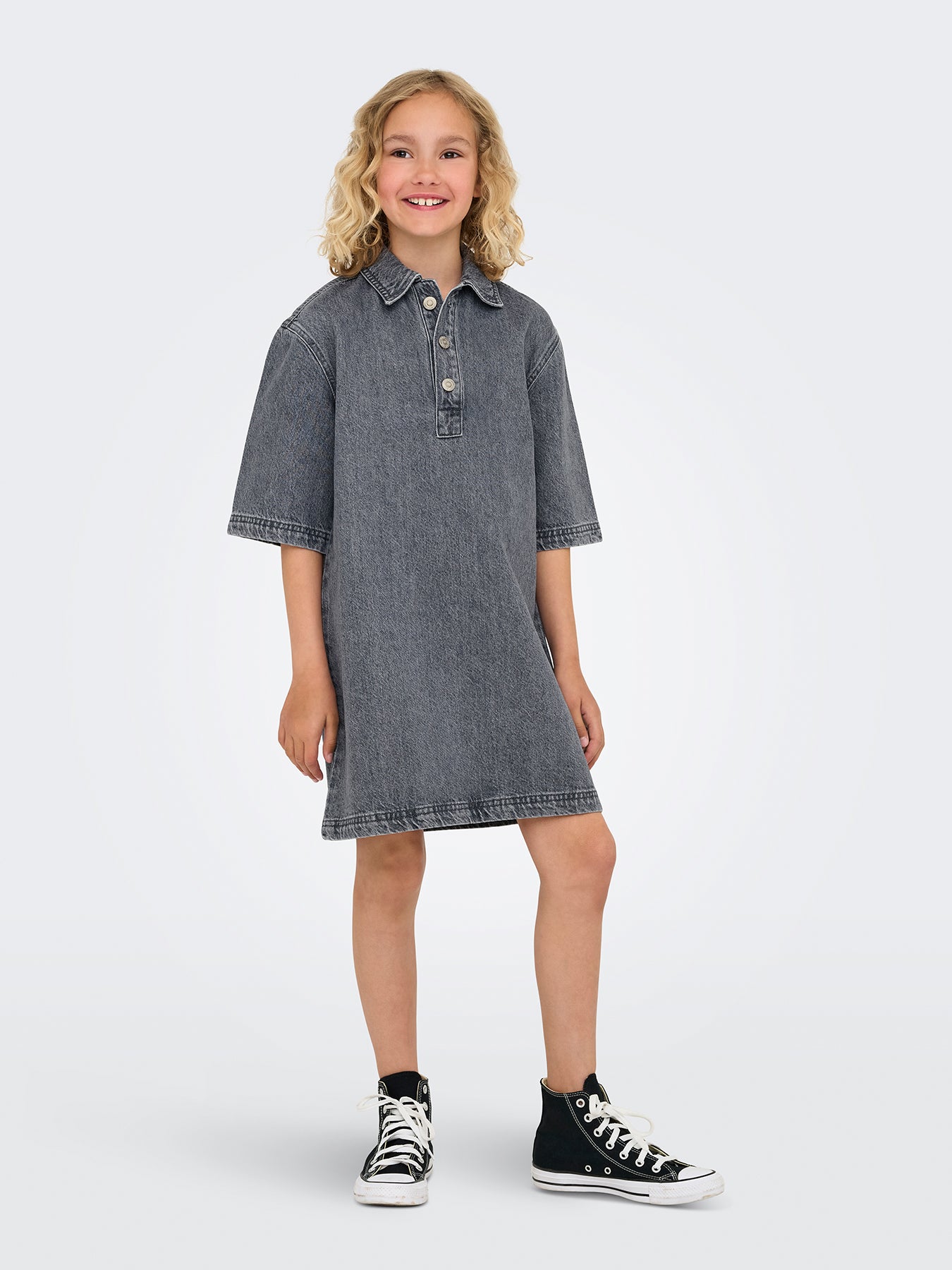 Girls’ Denim Short Sleeve Dress Grey