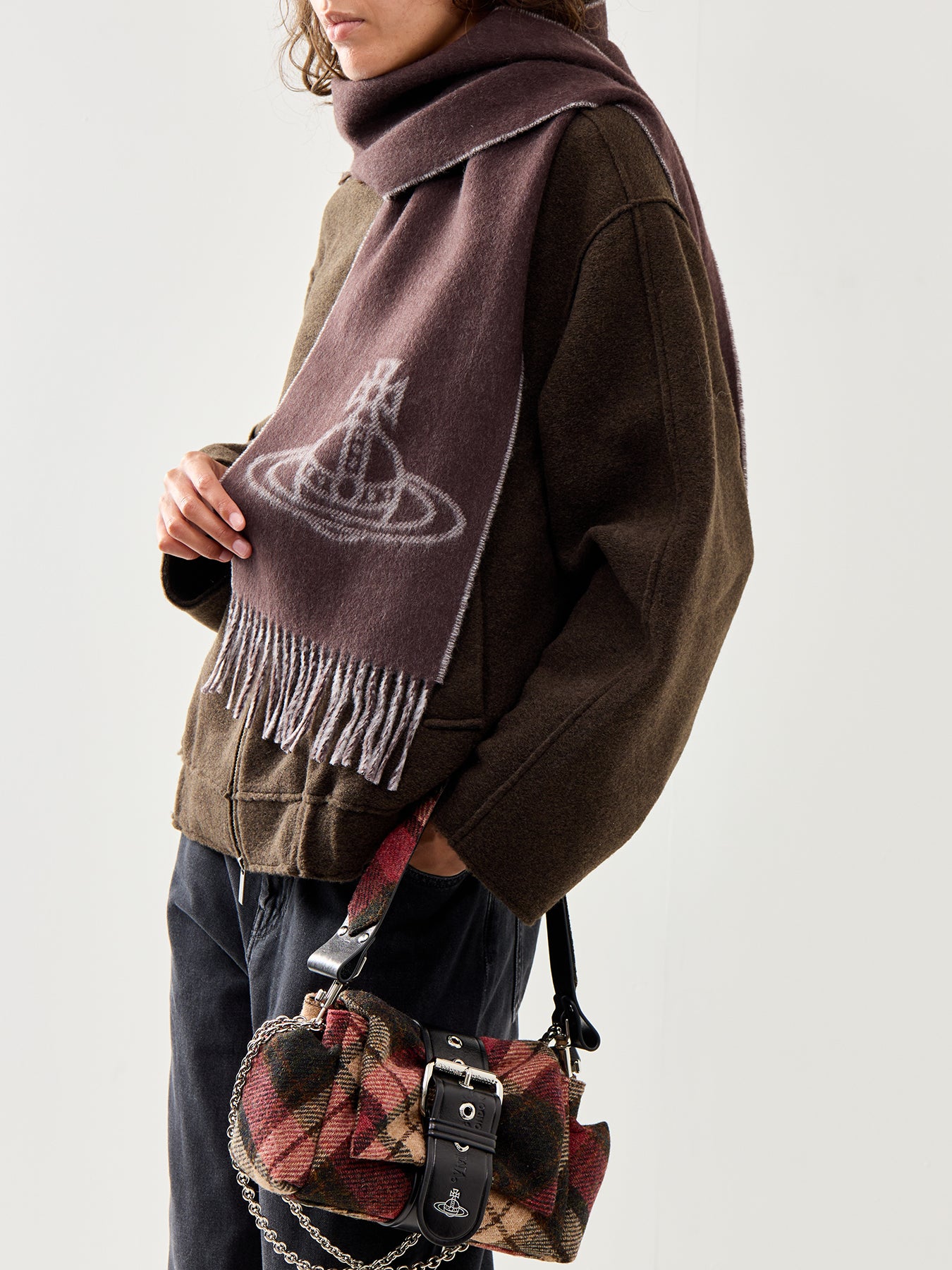 Single Orb Wool Double Faced Scarf Brown