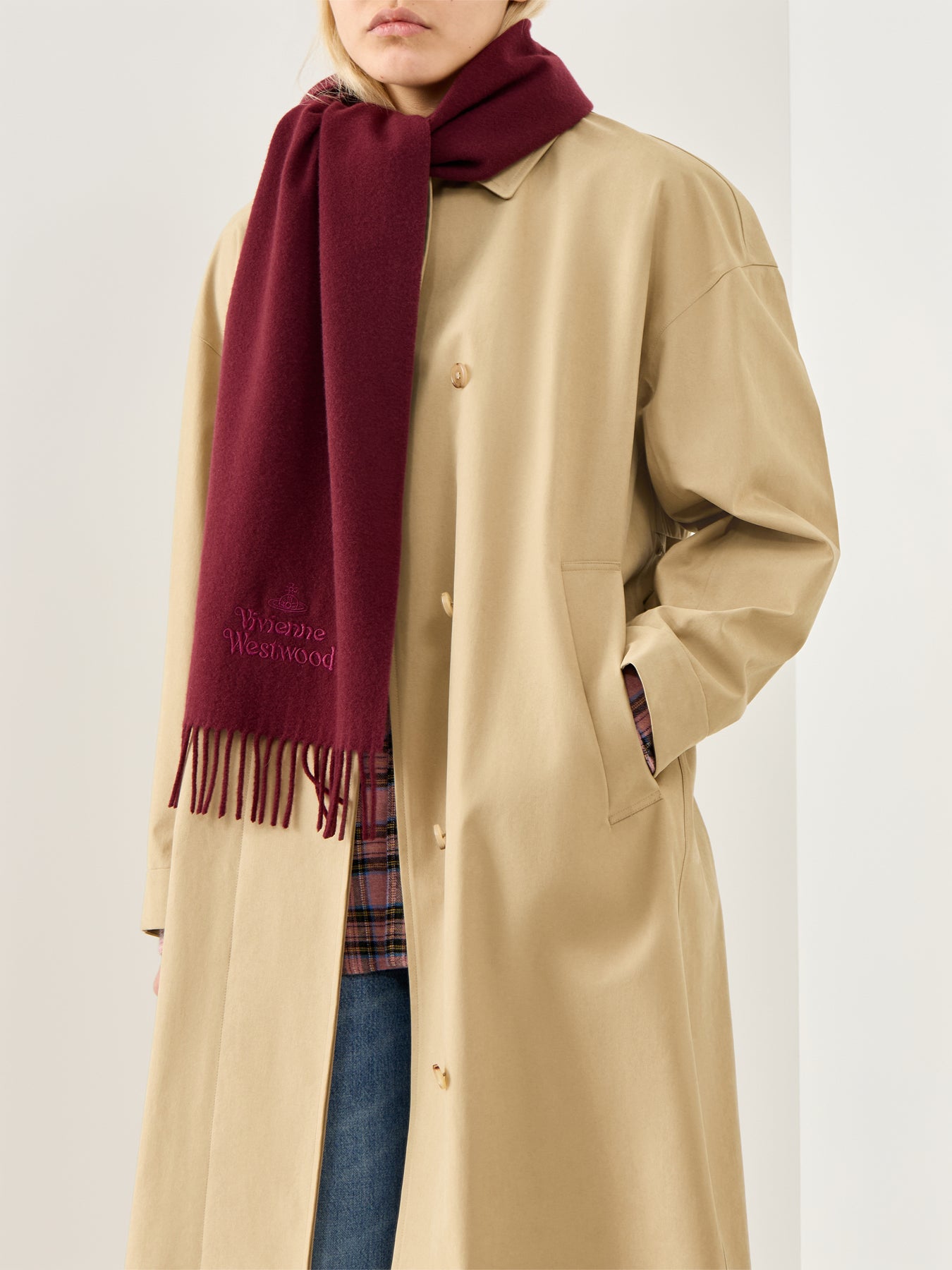 Embroidered Logo Scarf in Burgundy