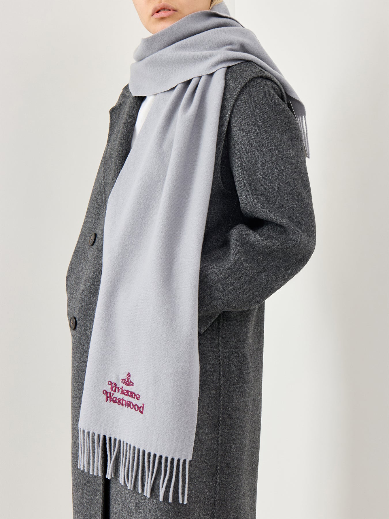 Embroidered Logo Scarf in Grey