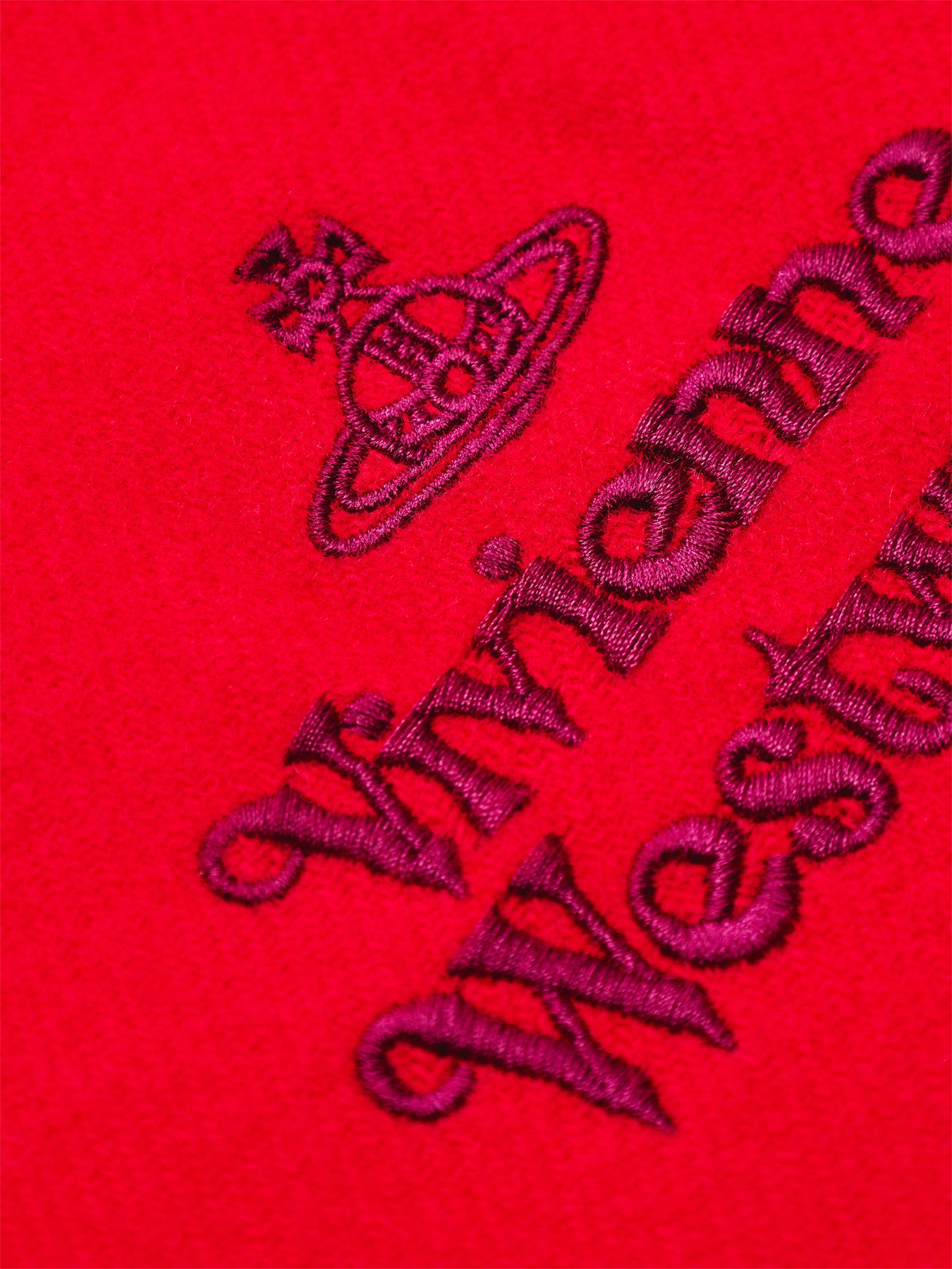 Embroidered Logo Scarf in Red Wool