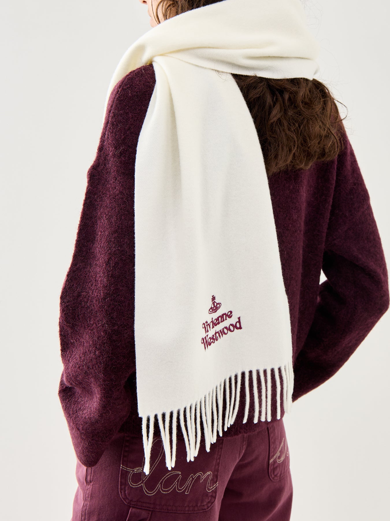 Embroidered Logo Scarf in White