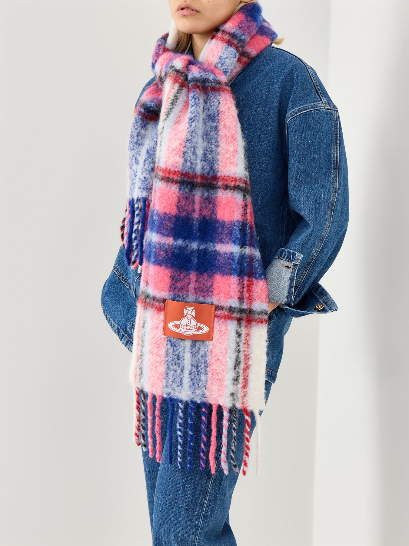 Check Alpaca & Wool Mix Scarf in Pink