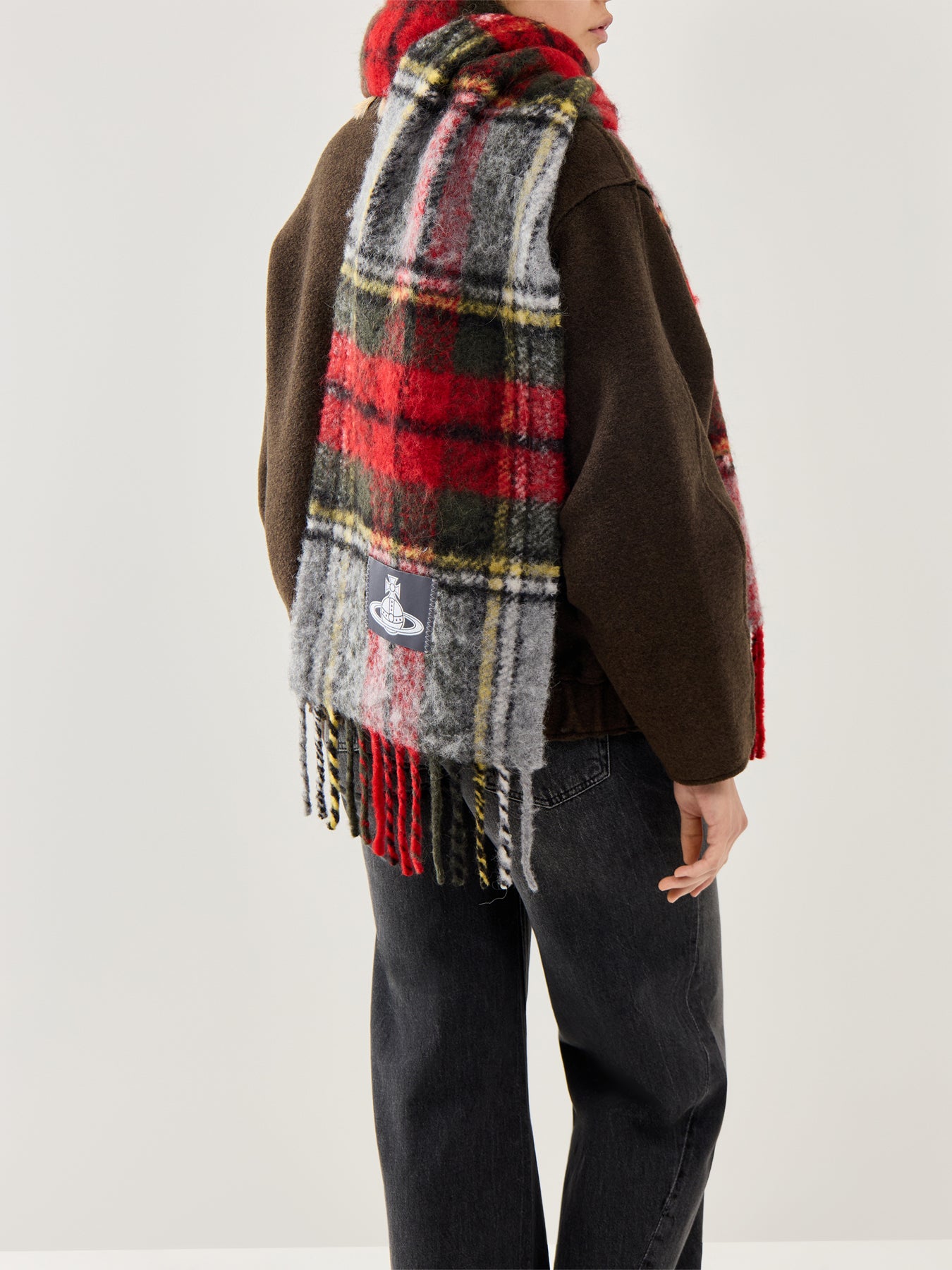 Check Alpaca & Wool Mix Scarf in Red