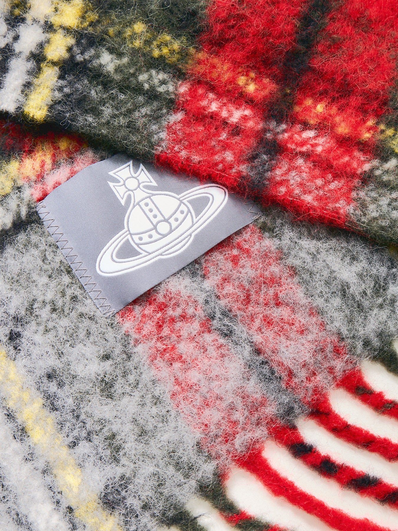 Check Alpaca & Wool Mix Scarf in Red