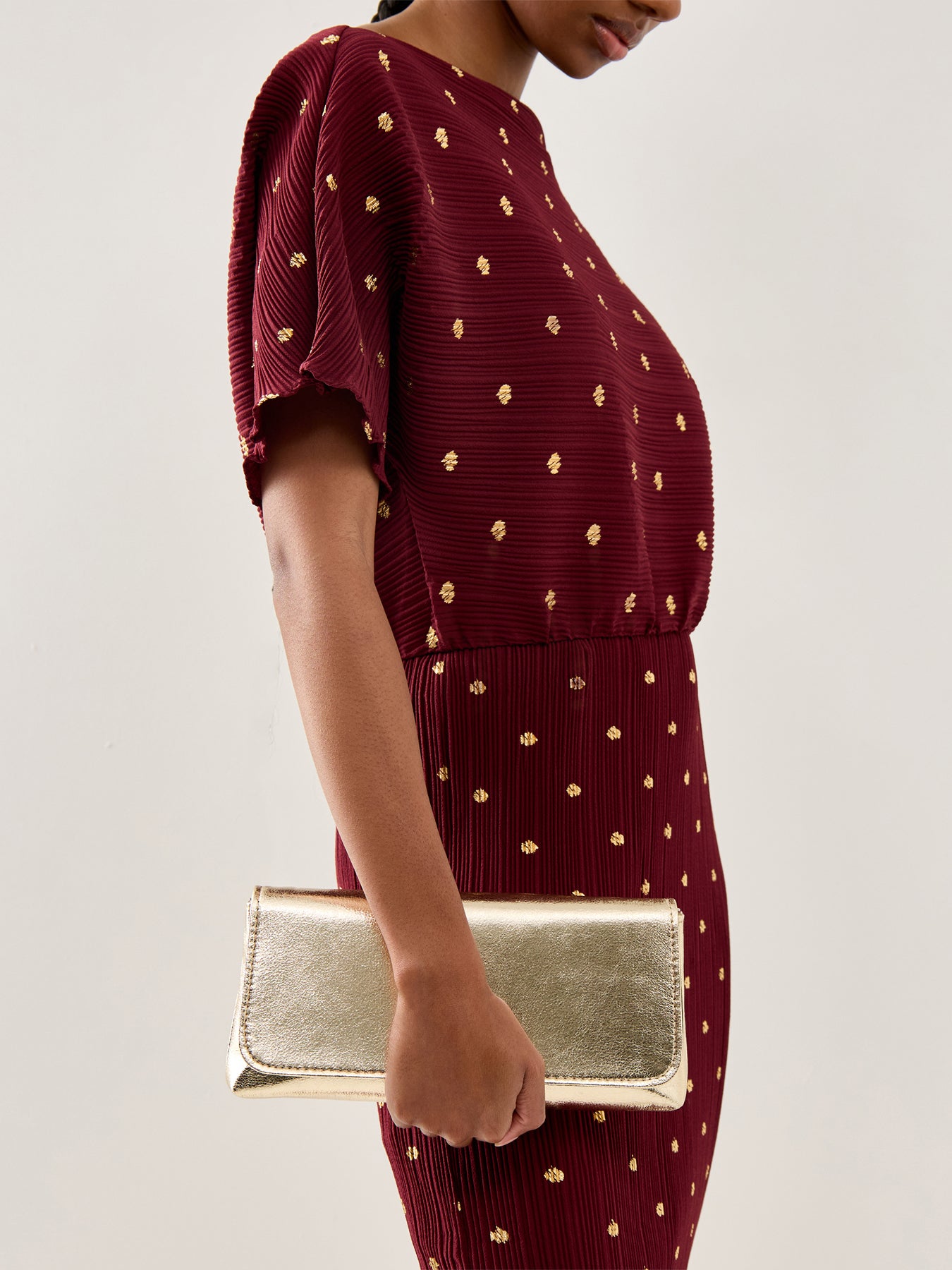 Metallic Foldover Clutch Gold