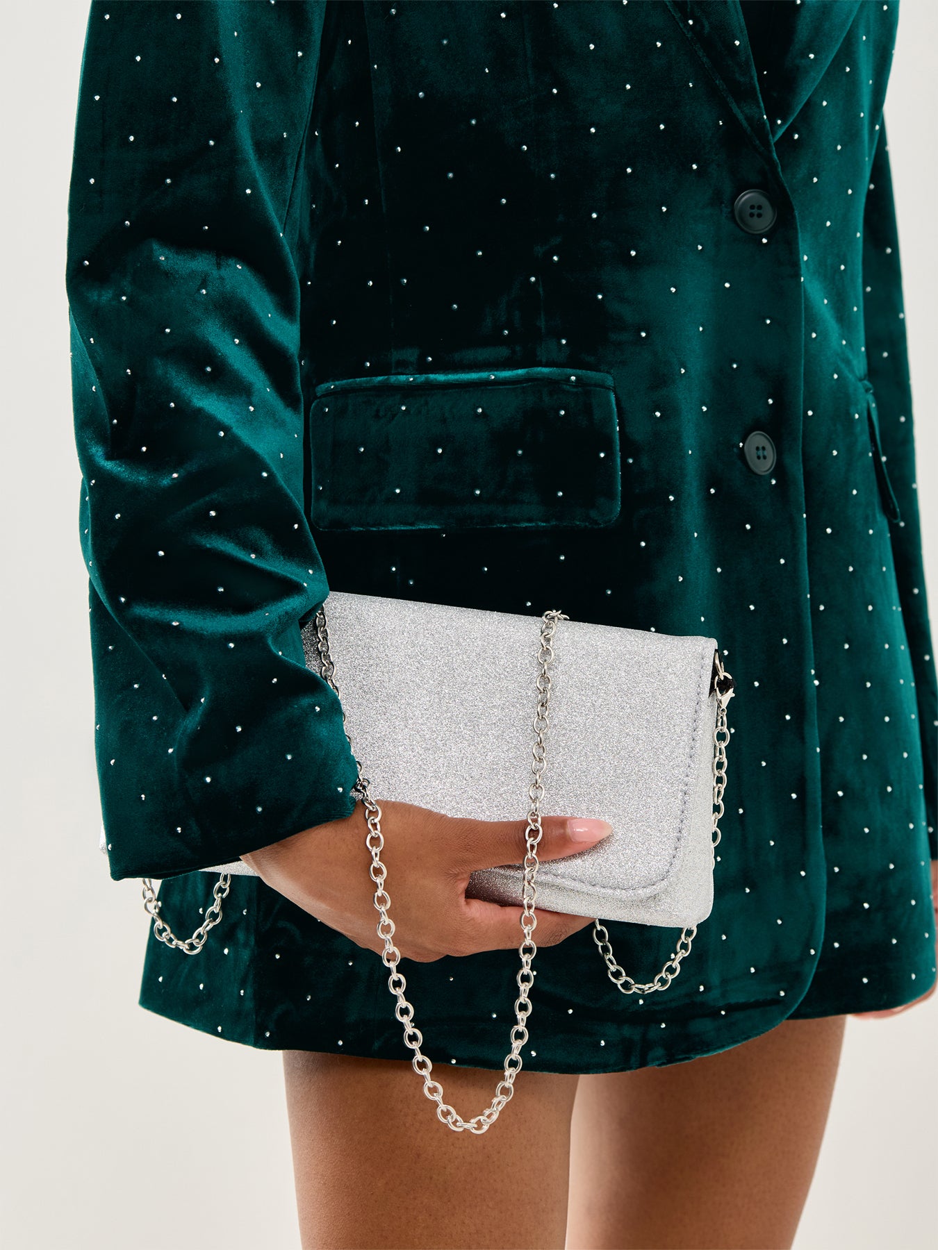 Glitter Foldover Clutch Silver