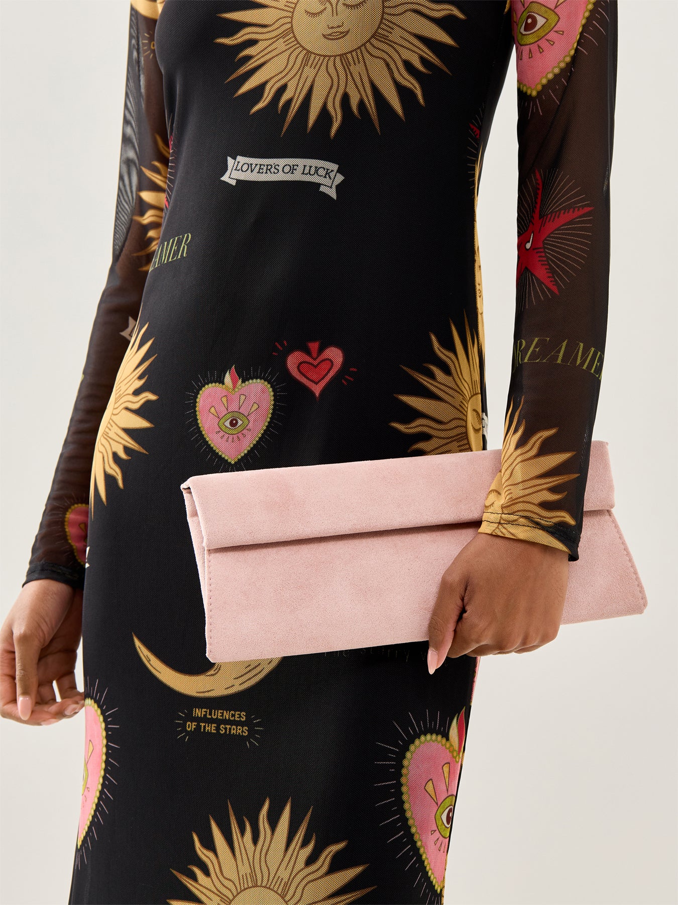 Suede Foldover Clutch Beige