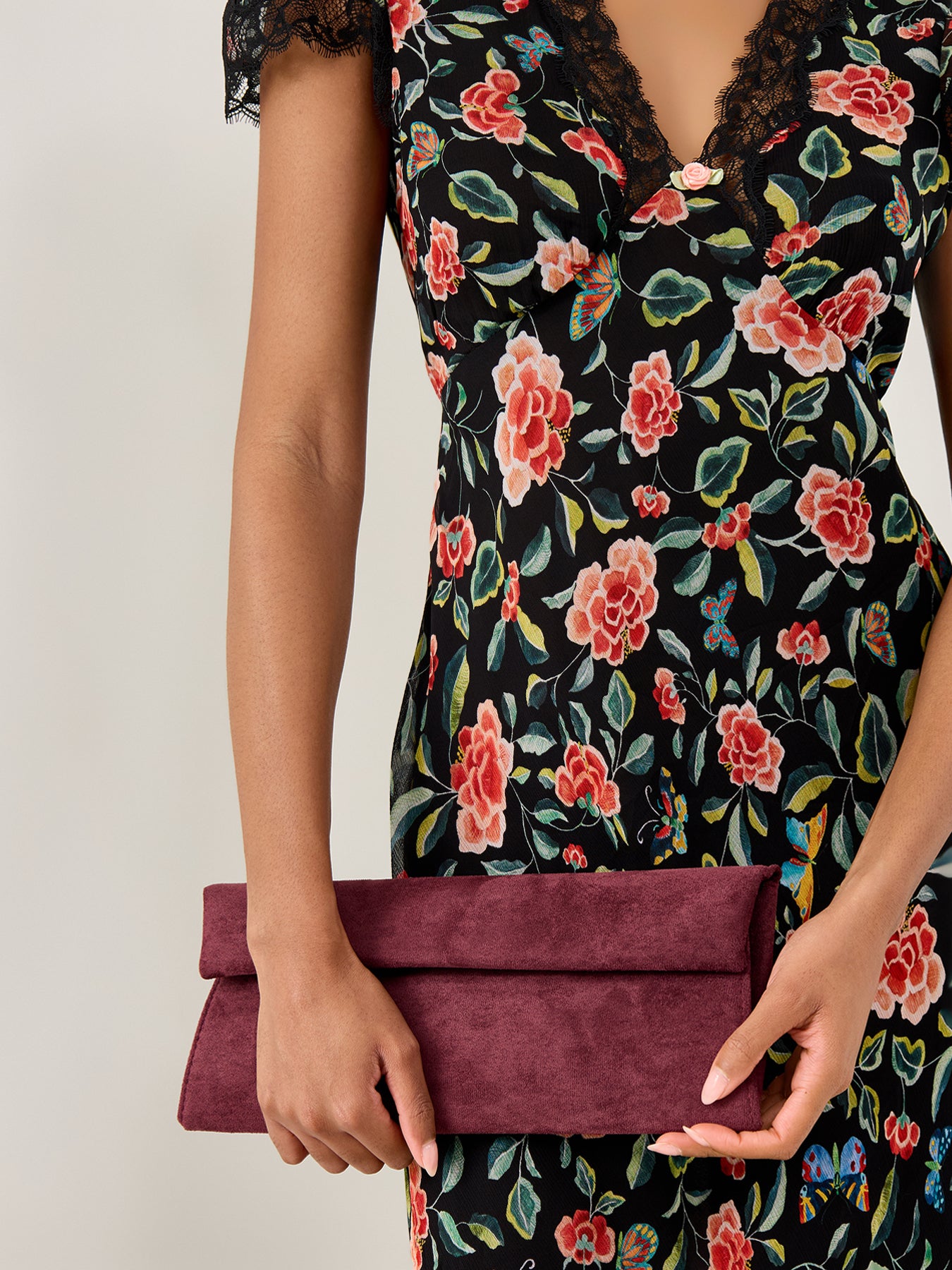 Suede Foldover Clutch Red