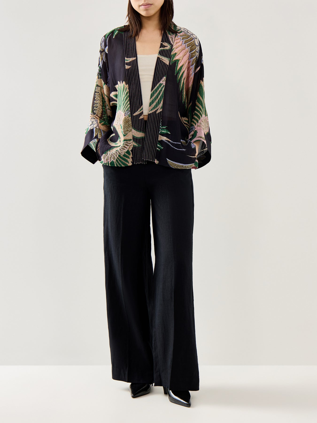 Crane Short Kimono Emerald